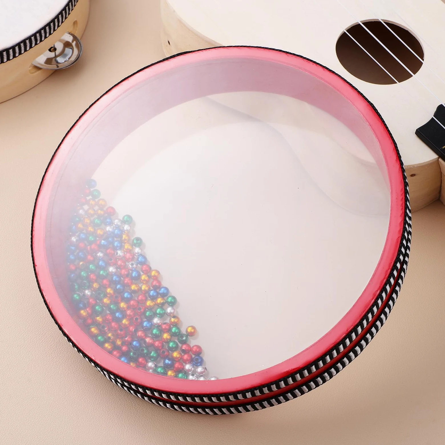 Cabilock Tamburo Oceanico a Onde 20 CM con Perline di Metallo Strumento a Percussione Portatile per e Adulti Tamburo Rotondo per Rilassamento e Educazione Musicale