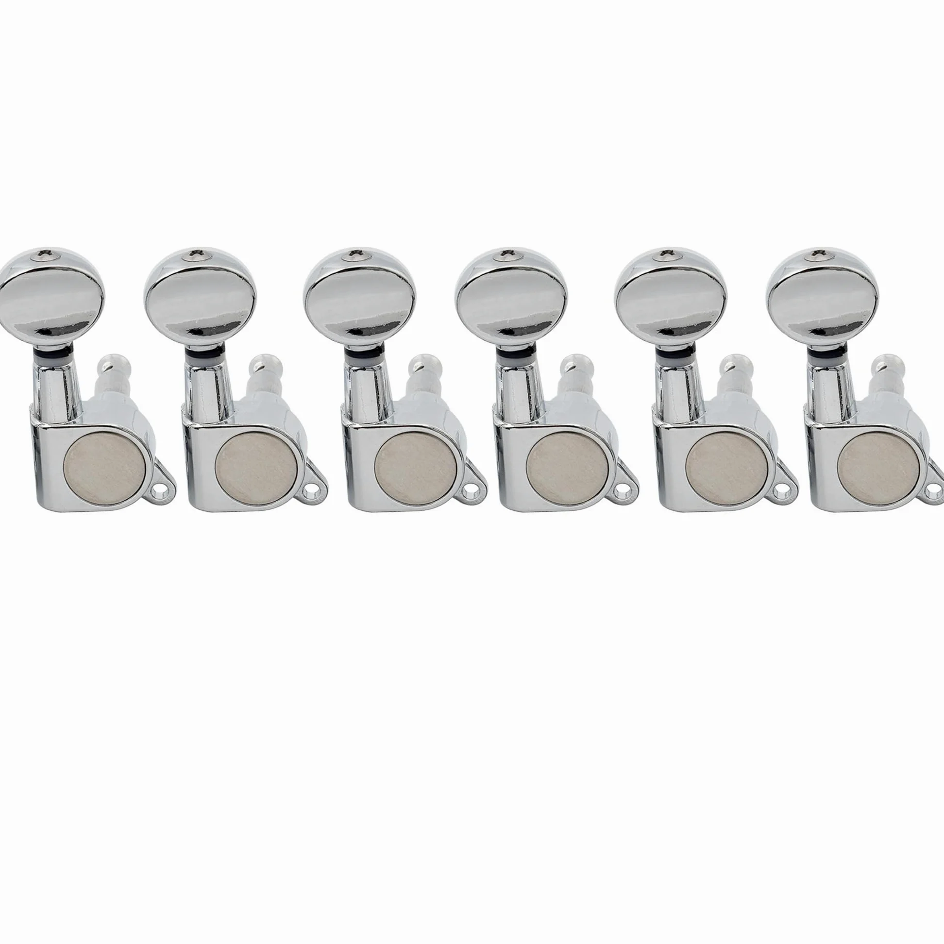 Musiclily Set di Meccaniche in Linea L6 per Chitarra Elettrica tipo Strat Tele, Kidney Button Cromato