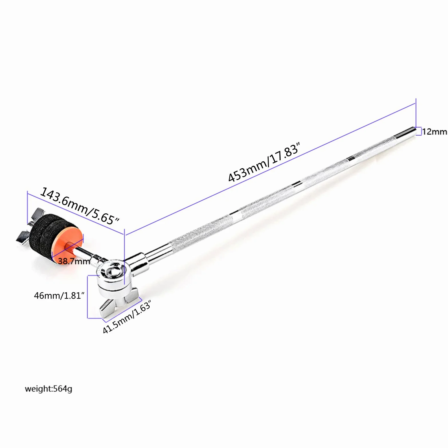 Asta per piatti per tamburo Supporto per piatto per batteria Supporto in metallo Braccio di estensione regolabile Asta per piatti Facile da installare Supporto per morsetto di estensione per tamburo