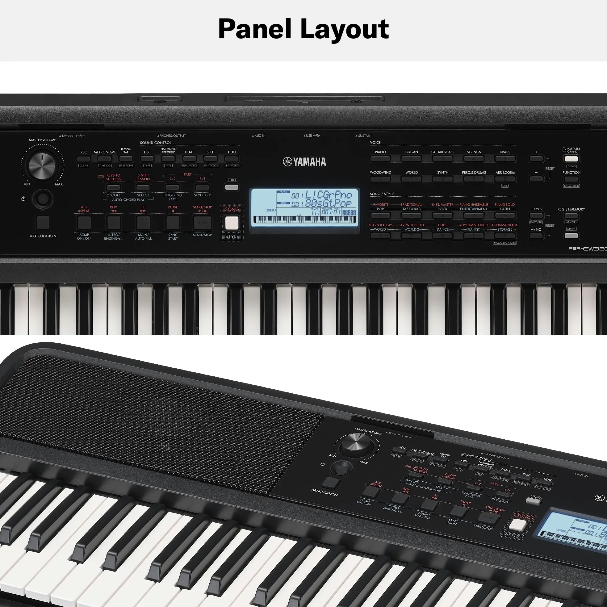 Yamaha PSR-EW320 - Tastiera Portatile per Principianti con 76 Tasti, 650 Voices, 48 Note di Polifonia, 260 Styles di Auto-Accompagnamento, 2 Lezioni Online con un Insegnante delle Scuole Yamaha