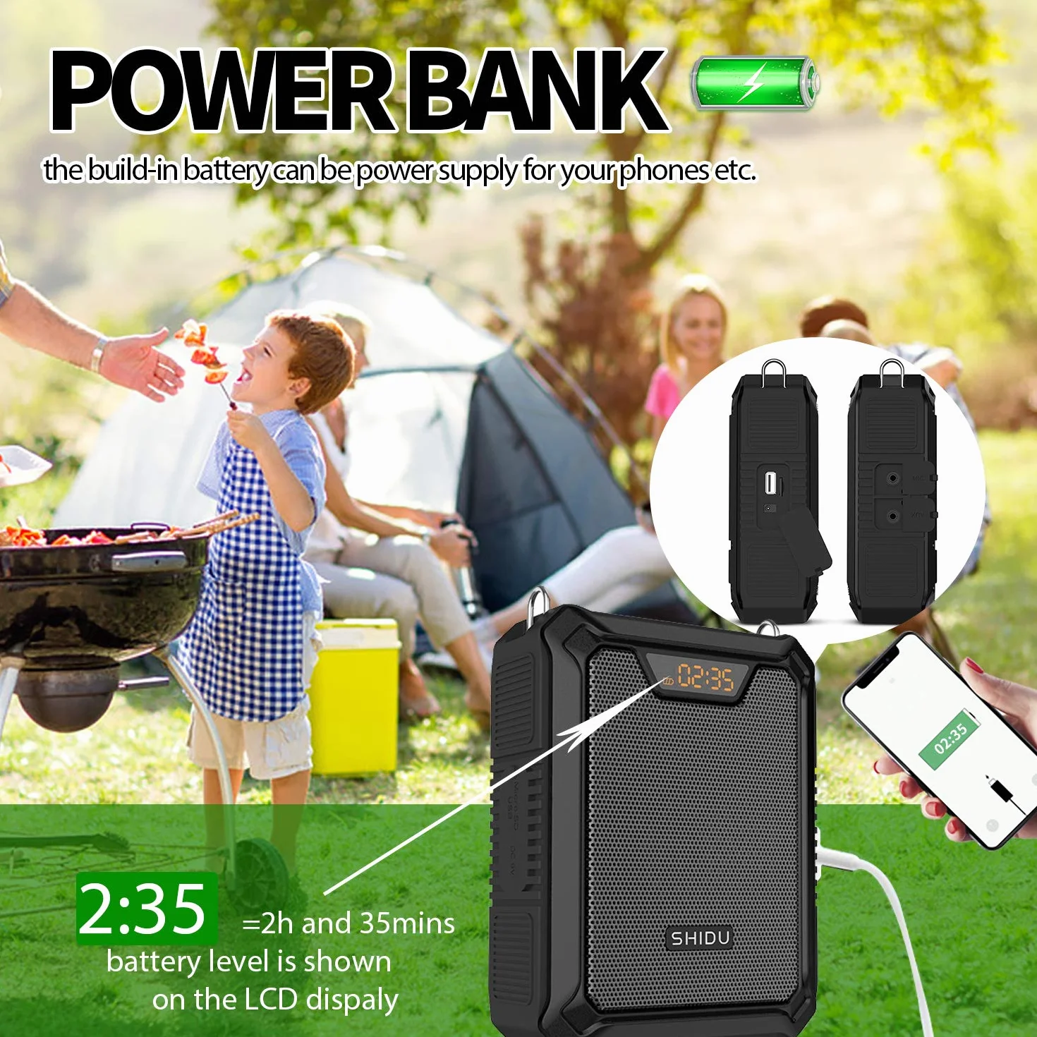 Amplificatore vocale, SHIDU 30W Altoparlante Bluetooth portatile con microfono wireless UHF e microfono cablato Sistema PA ricaricabile impermeabile IPX6 per insegnanti, guida turistica, esterno