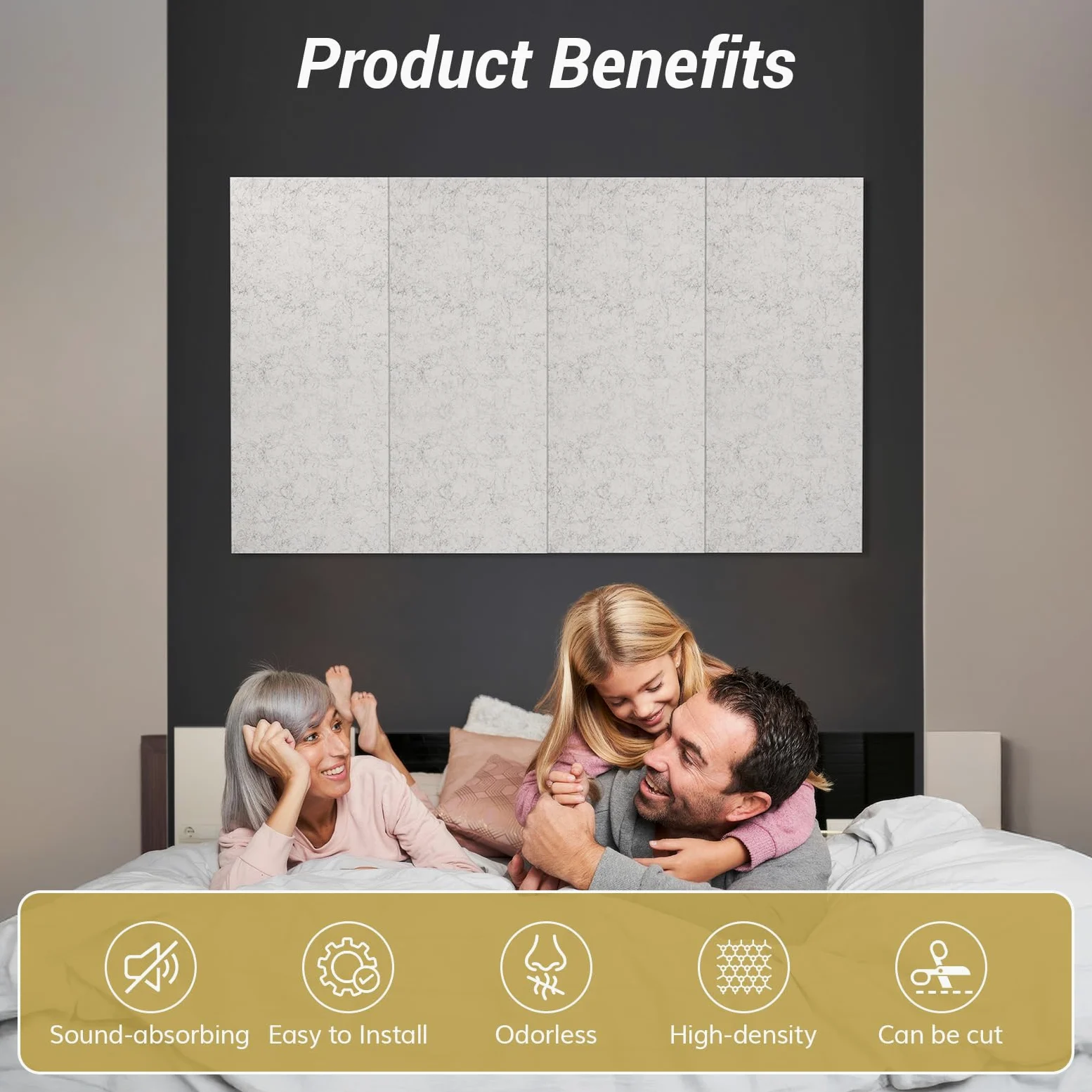 TONOR Pannelli Fonoassorbenti Decorativi, 4 Pannelli 112x55 cm, Pannello Acustici Autoadesivi per la Decorativo di Pareti Interne, Studio, Soggiorno, Ufficio, Bianco