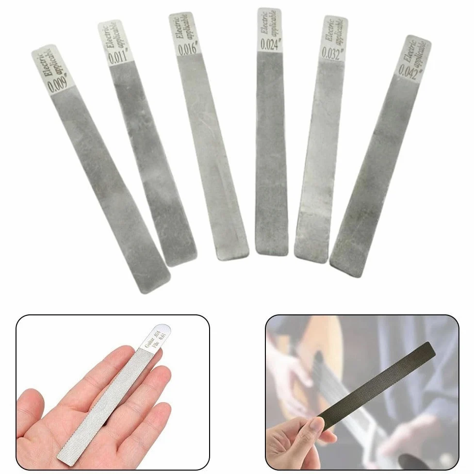 Set di 6 lime per capotasto per chitarra, in acciaio inox, kit di riparazione professionale per coronare i tasti e la manutenzione degli strumenti a corda (elettrico 10-46)
