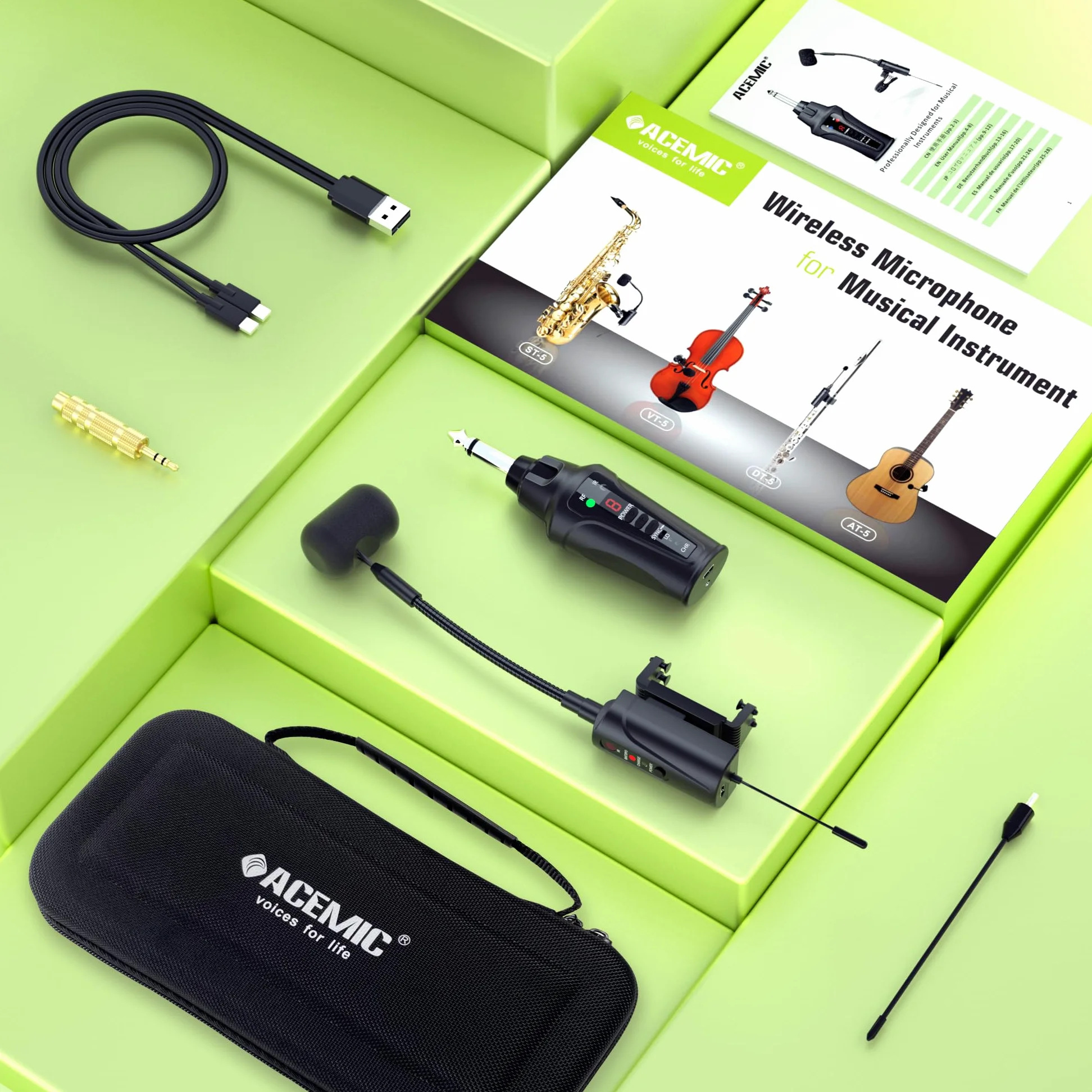 UHF Violin Wireless Microphone Pick Up Gooseneck Instrument Clip-on Mic Trasmettitore e ricevitore per altoparlanti attivi, sistemi PA attivi, VT-5
