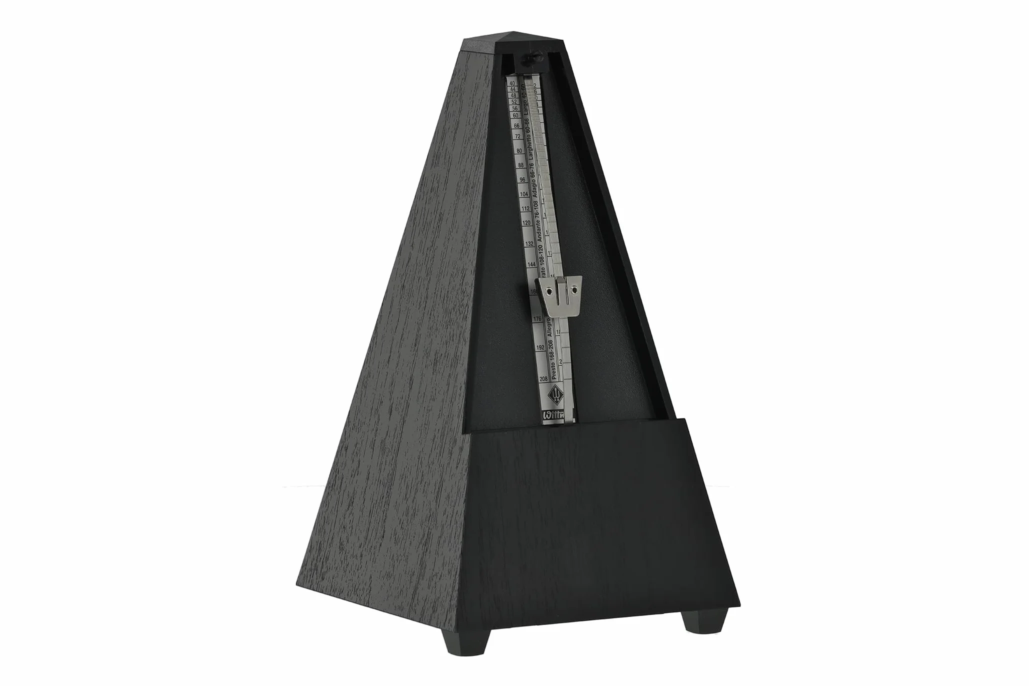 Wittner Metronomo Taktell forma piramidale Sistema Maelzel Serie 800K - Custodia in plastica - Senza campana - Con coperchio in plexiglass - Nero - Non richiede batterie - Made in Germany