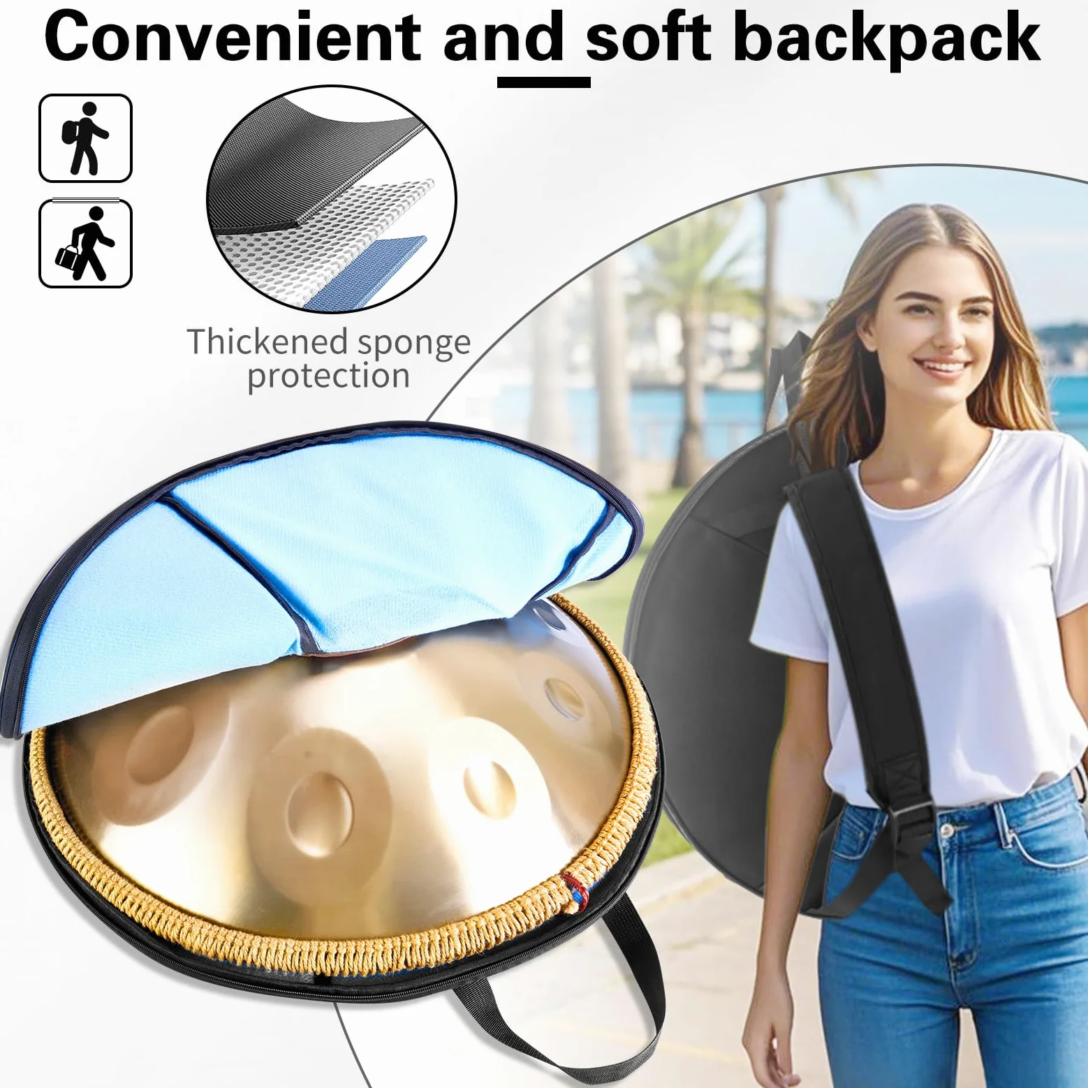 Handpan, strumento da 22 pollici, 10 note, 432 Hz, Hand Pan, Handpan Drum in Re minore, con borsa per tamburo, bacchette, supporto Steel Pan, per principianti, professionisti, musicoterapia