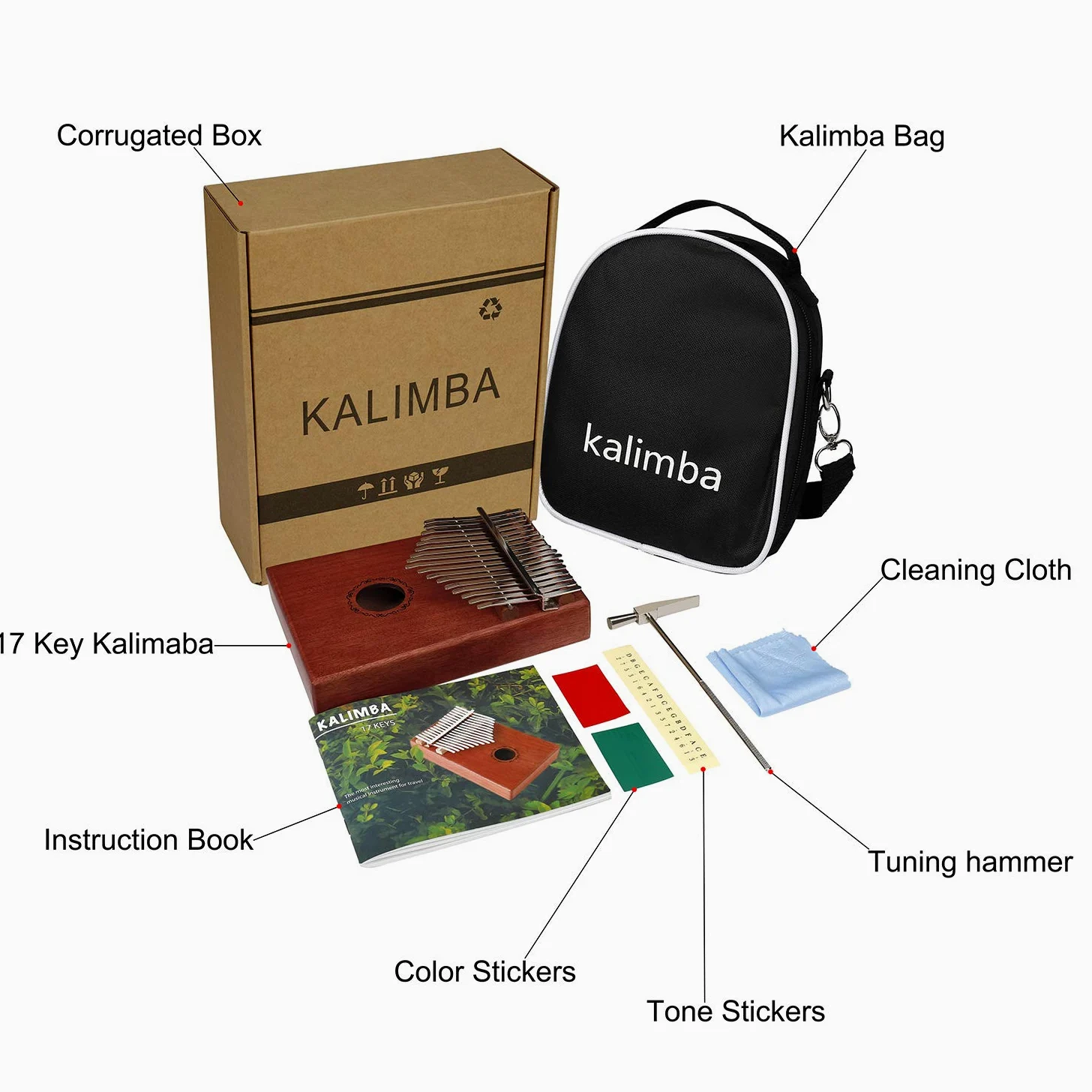 Kalimba 17 Tasti Thumb Piano Marimbe Piano Strumento Musicale con Carry Bag Libro di Musica Adesivi in Scala Tuning Hammer per Music Lover e Principianti
