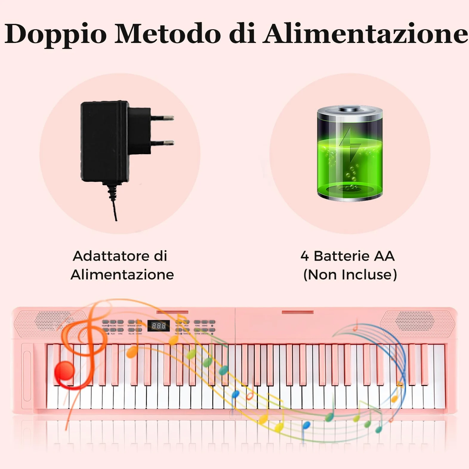 COSTWAY Tastiera Pianoforte Pieghevole a 61 Tasti, Tastiera Elettronica con Funzione MIDI, Cuffie, Pedale Sustain, Pianoforte Digitale Portatile per Principianti (Rosa)