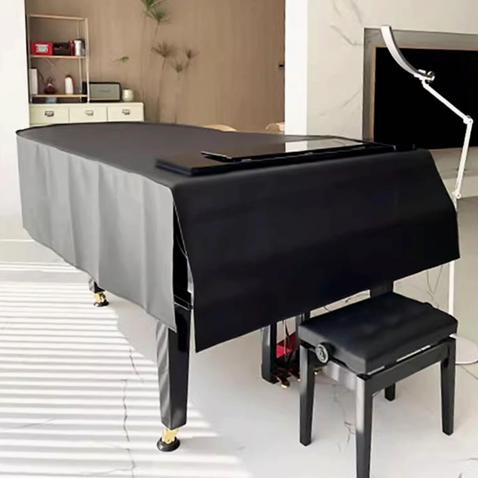 Copertura per Pianoforte a Coda Antipolvere di Alta qualità Cover A Coda di Pianoforte Pelle soffice Pianoforte a Coda Cover Copri Sgabello Opzionale(B,200cm/79in)