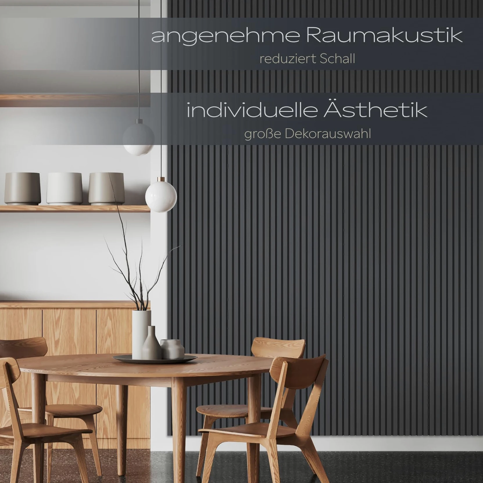 HEXIM Pannelli Acustici 138,5x60cm - Parete a Lamelle Flessibile Legno MDF Pannelli Murali Rivestimento a Lamelle Rivestimento Murale (8 pannelli / 6,64 m² Black Lead - APH05)