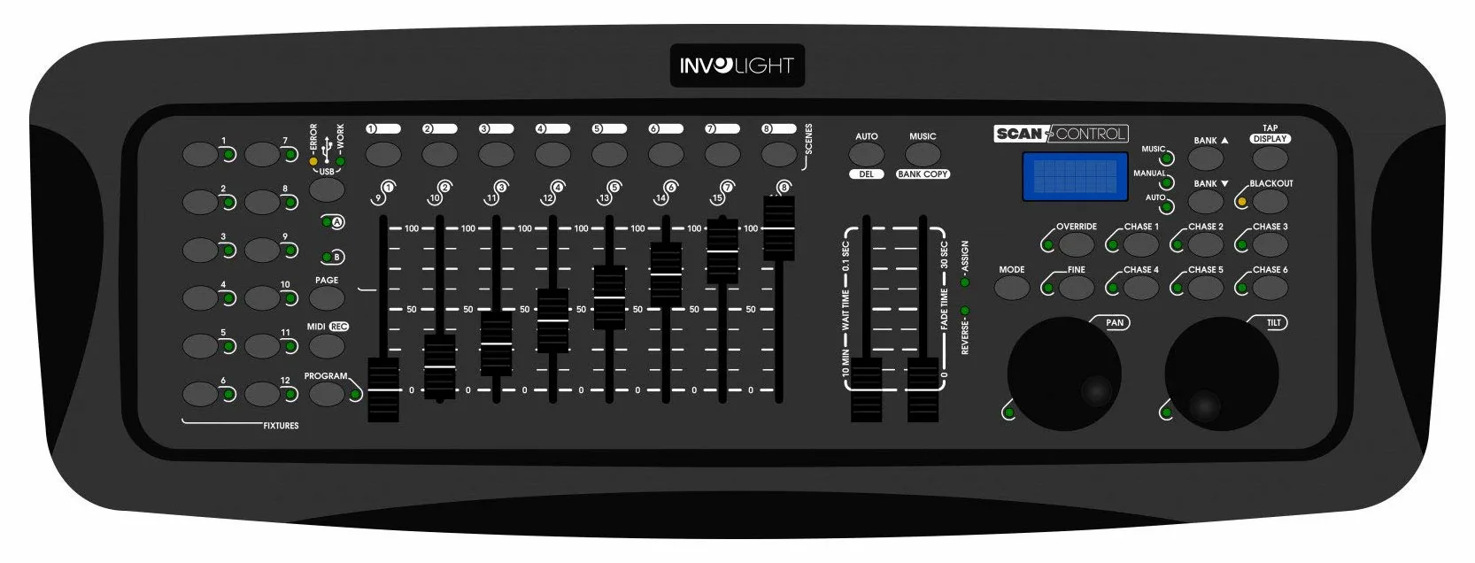 Involight ScanControl DMX-512 - Controller con 12 dispositivi con fino a 16 canali DMX, per yogheels, USB