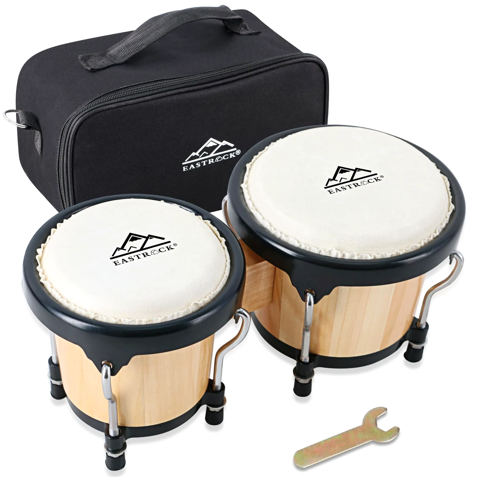 EASTROCK Bongo Drum 4" e 5" Set Per di tamburi per adulti,principianti,per professionisti, strumenti a percussione in legno e metallo con chiave sintonizzabile