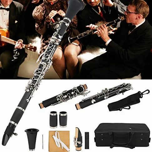 Strumento Musicale Clarinetto Chiave in Sib, Set Clarinetto 17 Chiavi in ​​Sib in Legno con Panno per Pulizia Scatola per Cacciavite a Lamella Strumento Musicale (BLACK)