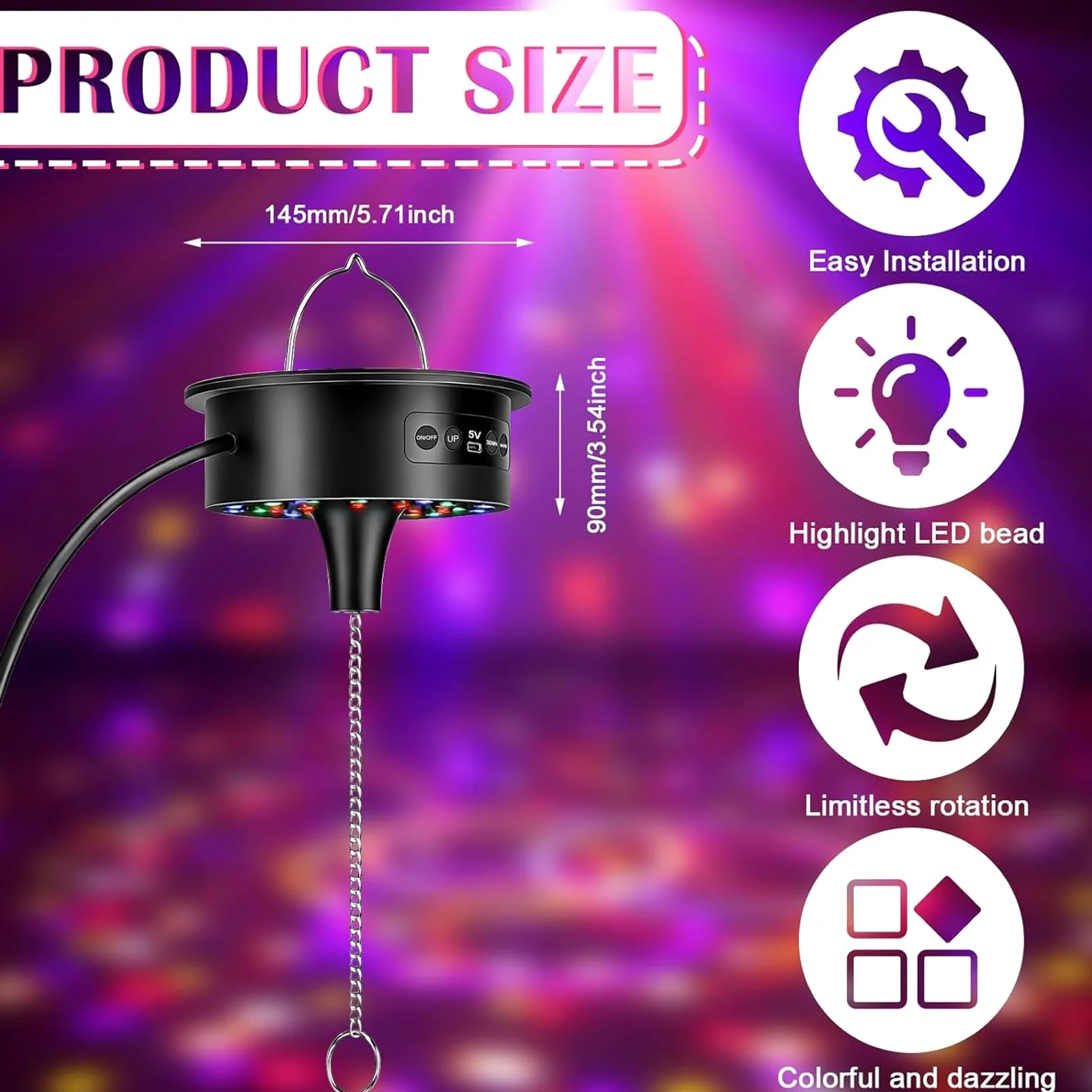 Sfera da discoteca, motore a 30 LED RGB con telecomando, velocità di rotazione regolabile 0-15 giri/min, motore rotativo a LED, motore rotante, sfera a specchio, motore silenzioso per sfere di specchi