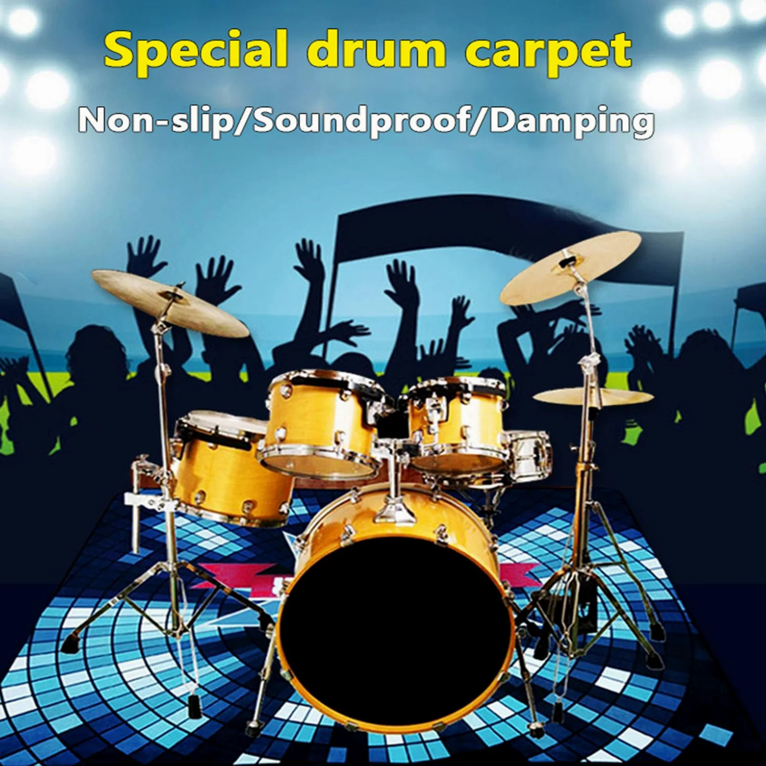Tappeto per Batteria Tappetino Insonorizzato Tappeto in Poliestere per Batteria Drum Tappeto Carpet Tappeti Antiscivolo per Batteria 180CM*140CM