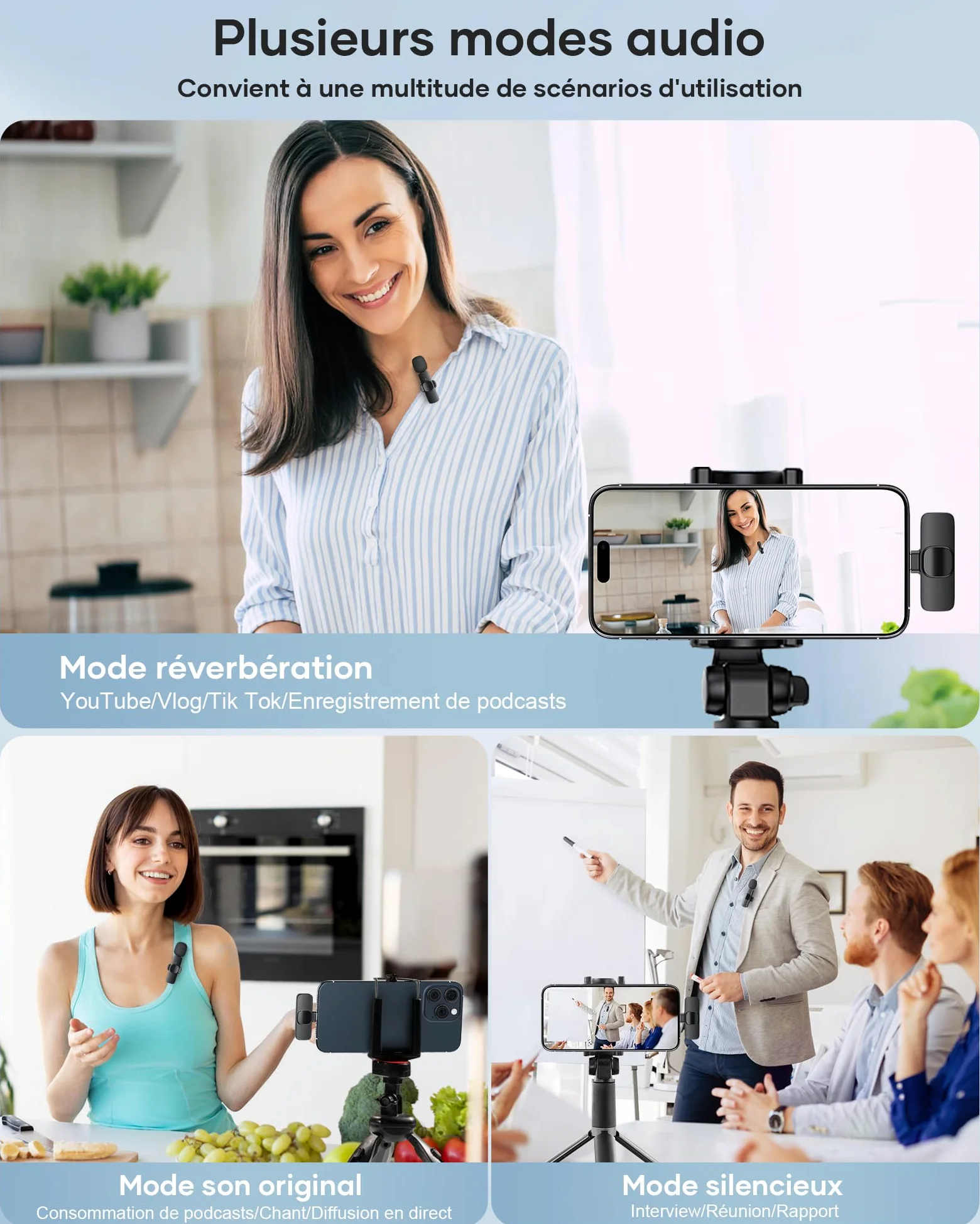 KUKIHO Microfono Lavalier Wireless per iPhone/Android (2 Trasmettitori), Mini Microfono Clip Riduzione Rumore Plug-and-Play per Registrazioni Video, Podcast, TikTok, YouTube, Vlog