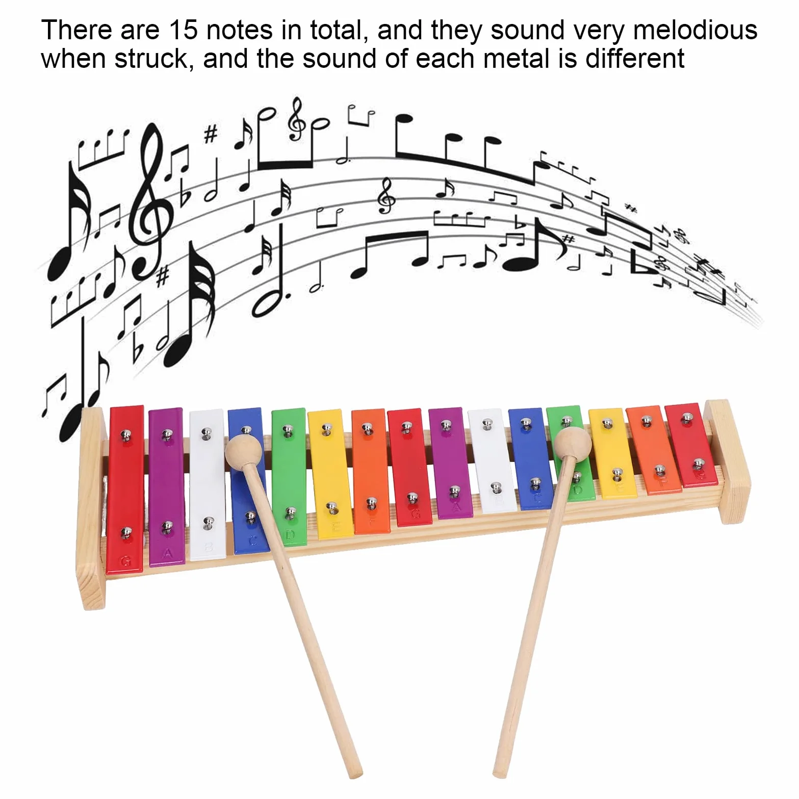 Generic Xilofono con 15 Note Glockenspiel Educativo Colorato, Strumento Musicale per Bambini con 2 Bacchette, Ideale per Bambini Dai 3 Anni in su