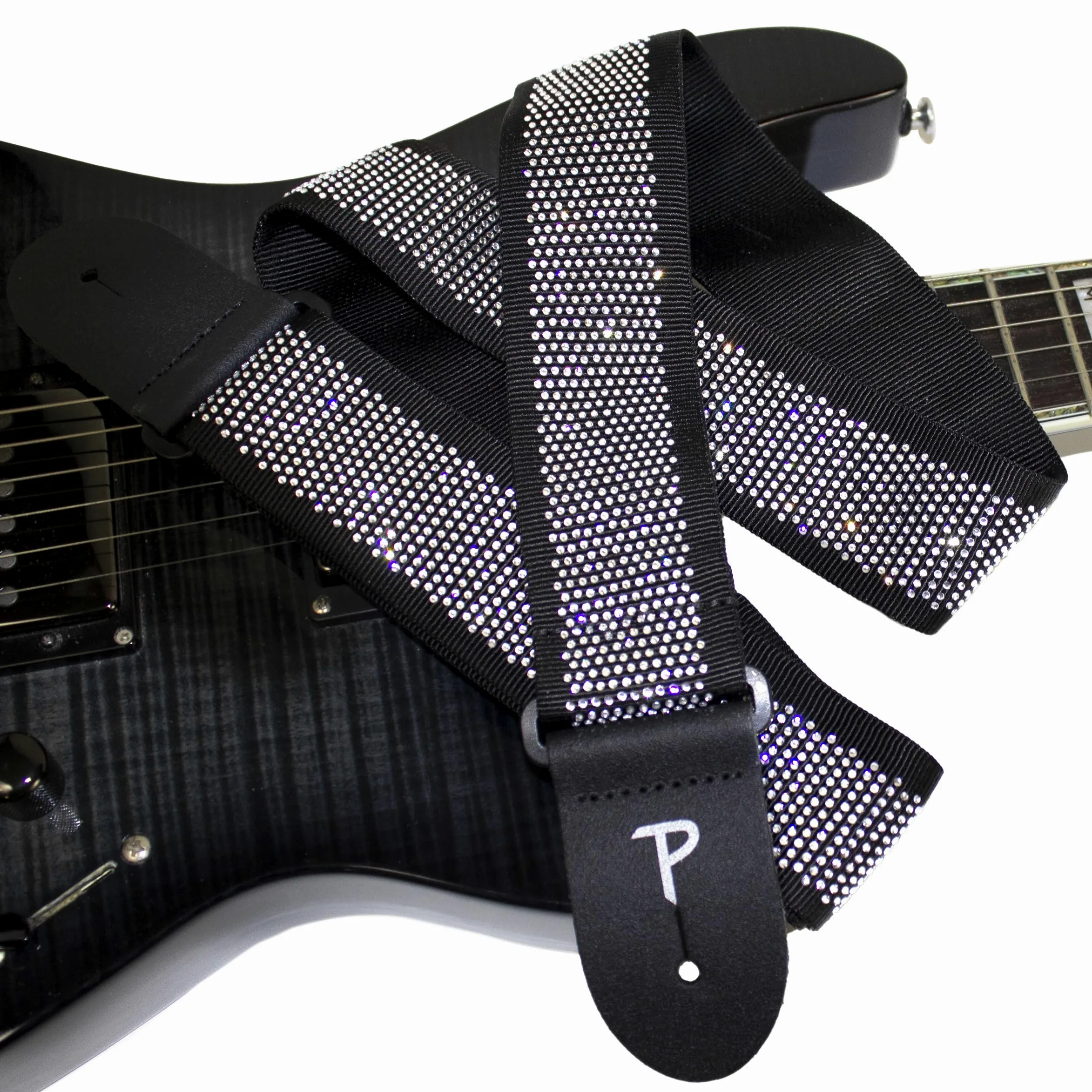 Perri's Leathers, tracolla per chitarra in jacquard con strass, lunghezza regolabile, larghezza 5,1 cm, colore nero con strass, accessori per chitarra