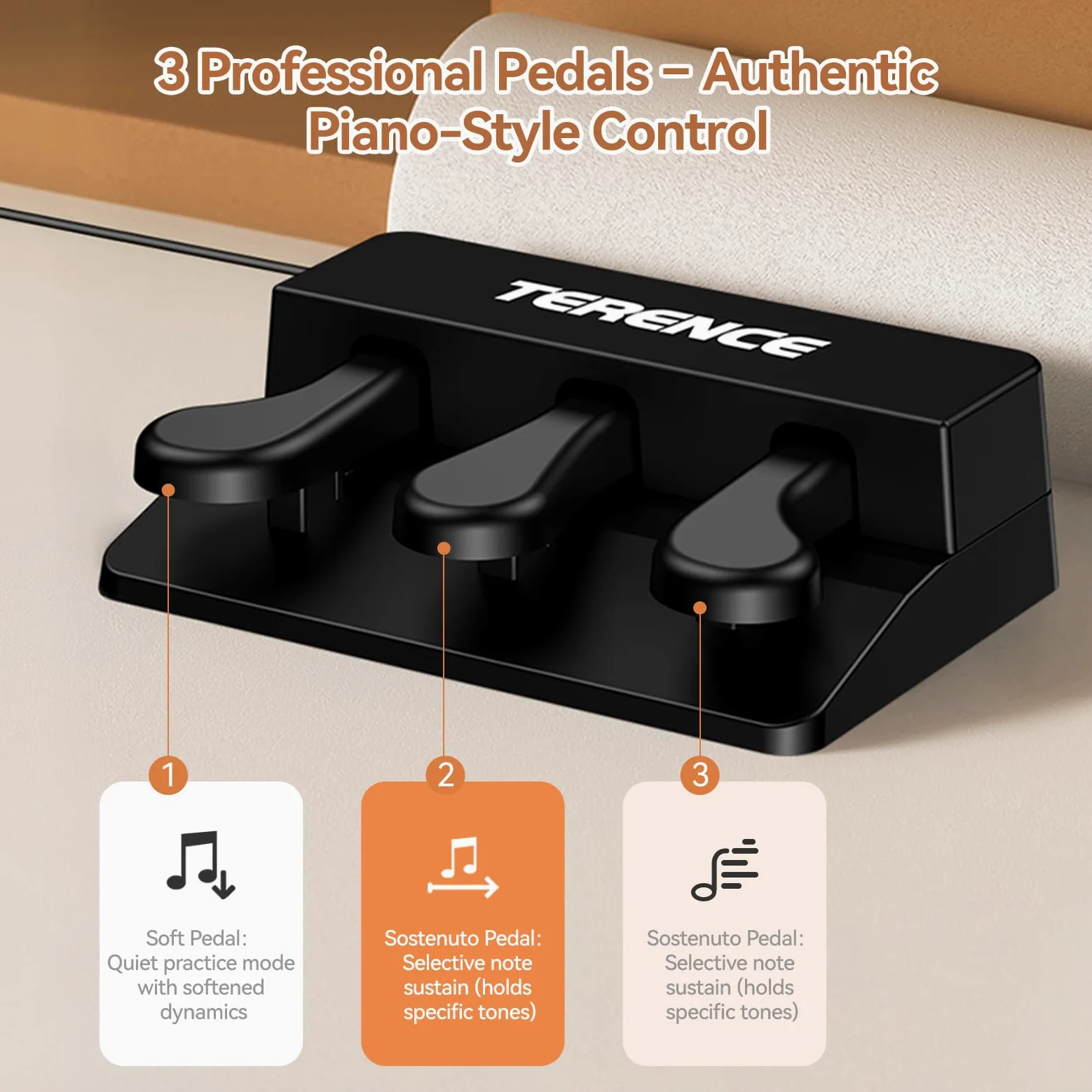 TERENCE P10 Pianoforte Digitale 88 Tasti per Principianti, Studenti & Intrattenimento Domestico | Sistema a 3 Pedali, Altoparlanti Stereo 20W, Doppia Uscita Cuffie