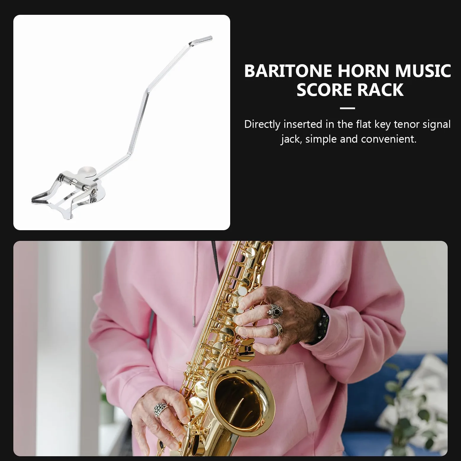 Supporto per Spartiti Musicali in Metallo per Corno Baritono e Sax Contralto, Clip Portatile e Resistente per Musicisti Strumentisti in Movimento