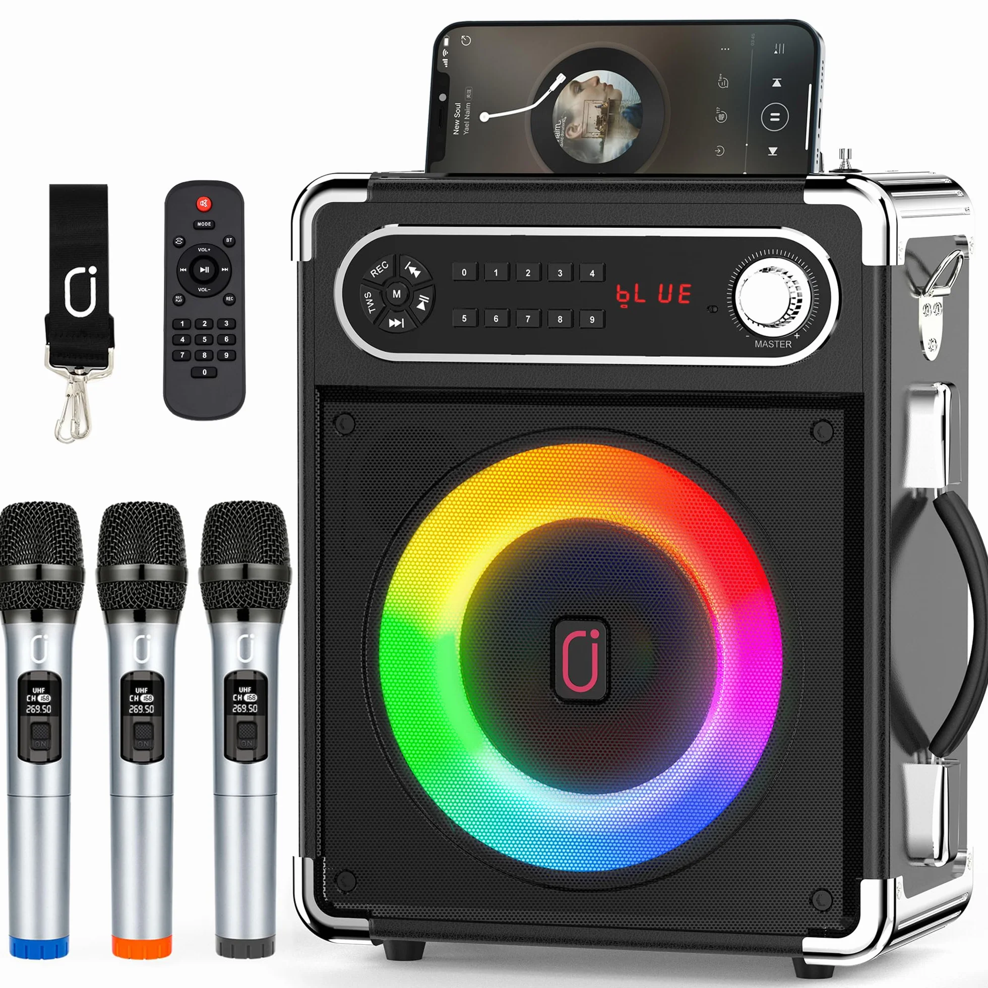 JYX Karaoke con 3 Microfoni UHF Wireless per Adulti, 400W Cassa Bluetooth 5.3 Sistema PA Portatile, Professionale Completo, Casse Karaoke con Microfono Supporto TWS/USB/TF/AUX/FM