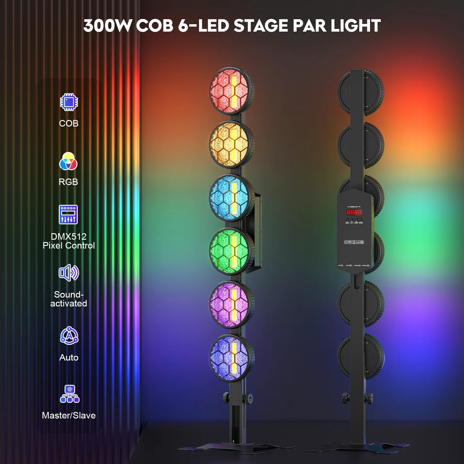 300W LED Par Luci da Palco Lineare Vintage COB,6x50W COB Luce Dorata + 168 LED RGB,Faretto Palcoscenico DMX Luce Della Festa,Luce Stroboscopica per Bar DJ Discoteca Matrimoni Halloween Natale,2PCS