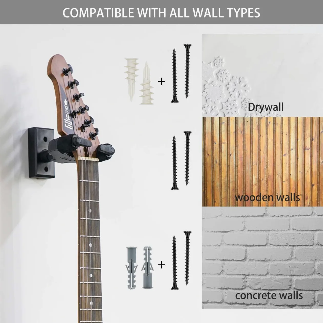 Sondery Supporto Porta Appendi Chitarra da Muro, Gancio Poggia da Parete per Chitarra Elettrica Classica Acustica Basso, Blocco Automatico