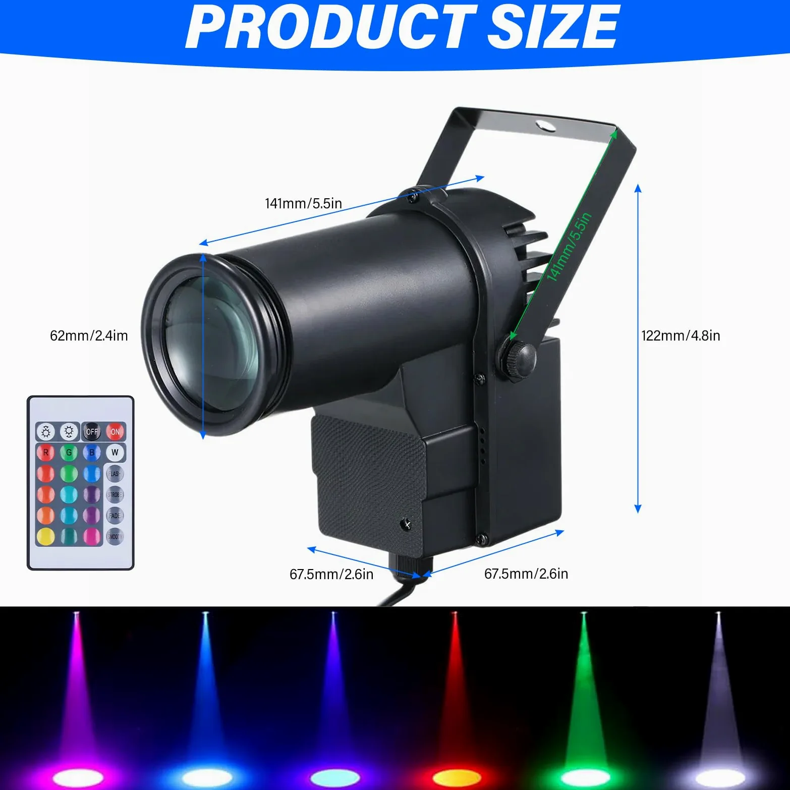 Pinspot LED luce 3 in 1 LED Pinspot spot spot spot 15 W RGBW sfera da discoteca con telecomando, mini spot luce da palcoscenico per feste, discoteche, club, bar, matrimonio