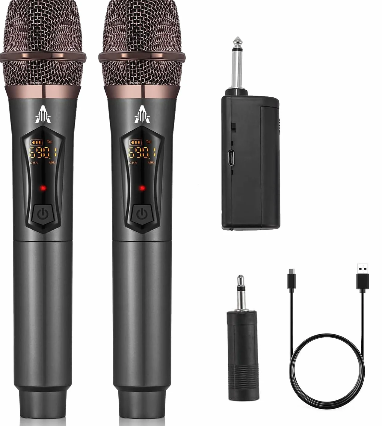 ALPOWL WXM Microfono Wireless, Microfono Karaoke con 192KHZ/24Bit, Professionale UHF Cordless Dynamic Mic System, Sistema PA Ricevitore Ricaricabile per Amplificatore Vocale(Nero)