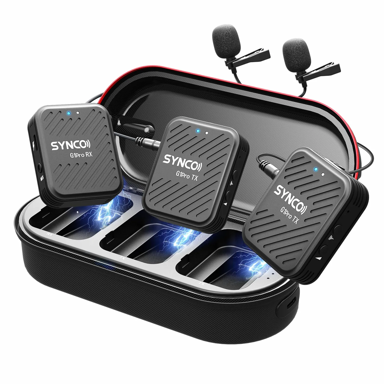 SYNCO Microfono Wireless Lavalier G1(A2) Pro con Charging Case Dual Pack Lapel Mic 150M 8H per DSLR Camera Smartphone Tablet YouTube Video Interview Vlog