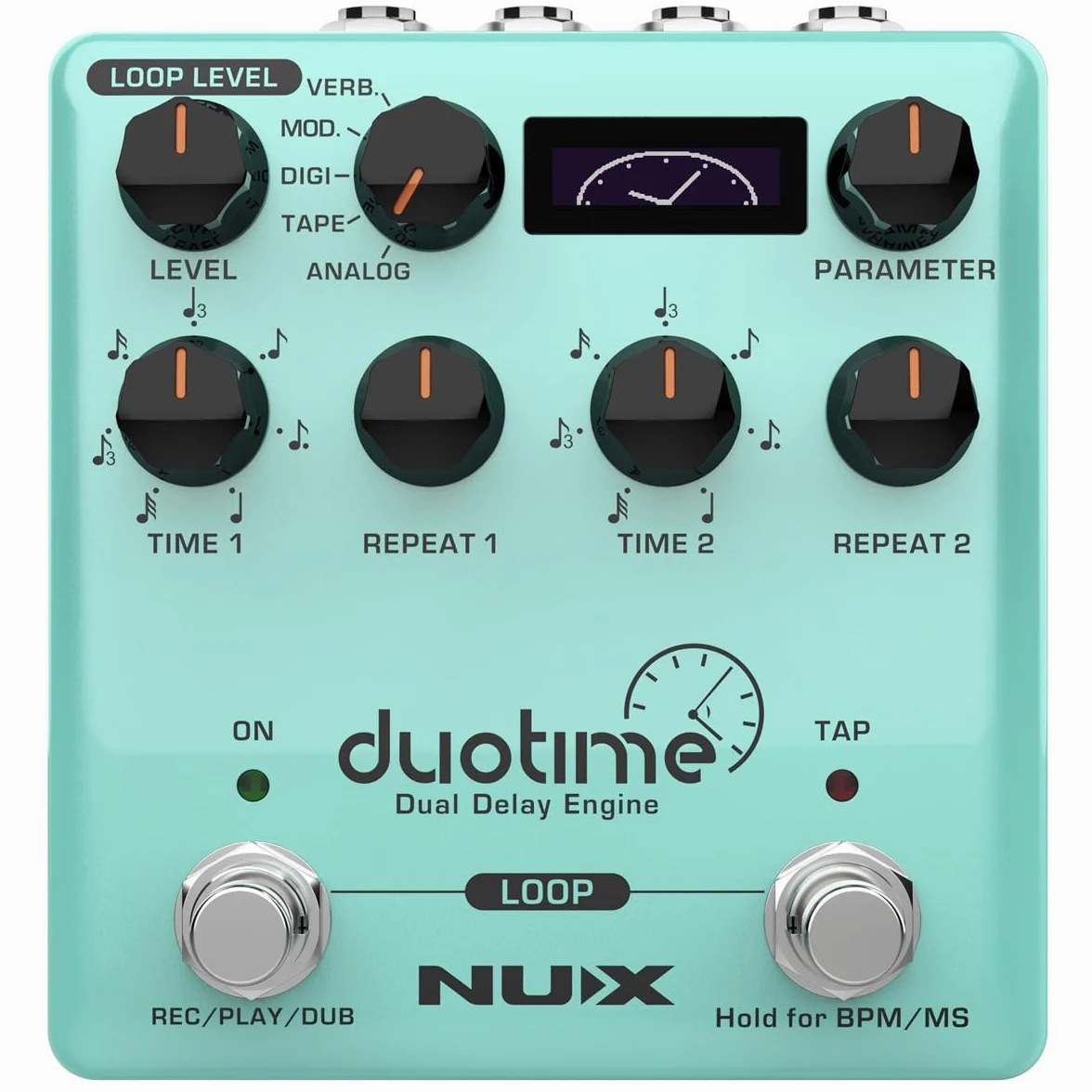 NUX Duotime - Pedale di ritardo stereo con tempo indipendente, ritardo analogico, eco a nastro, ritardo digitale, ritardo di modulazione e ritardo verbo