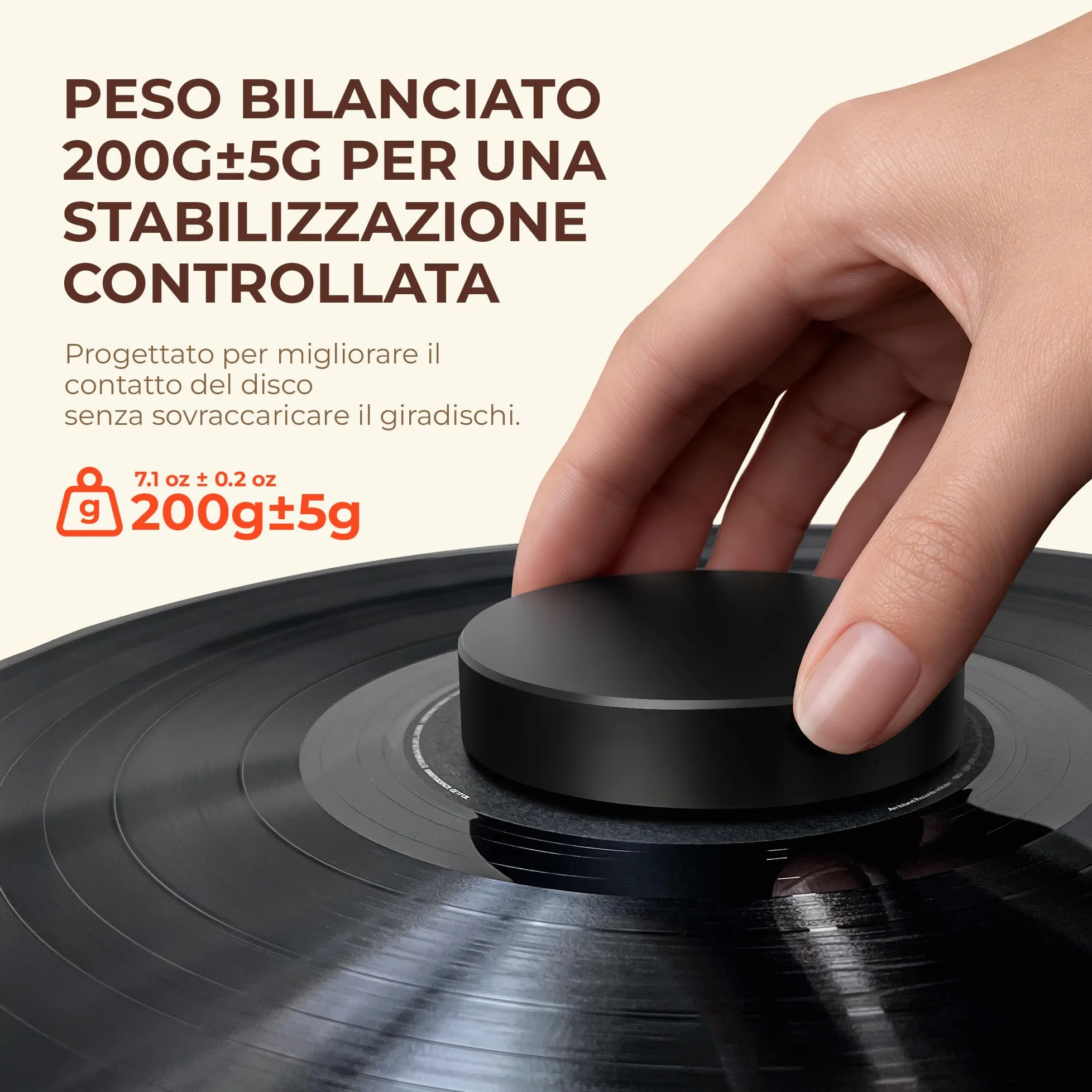 QLEARSOUL Peso per vinile 200 g（±5 g） per giradischi – Peso equilibrato in alluminio con base in feltro, riduce le vibrazioni e migliora la stabilità del disco