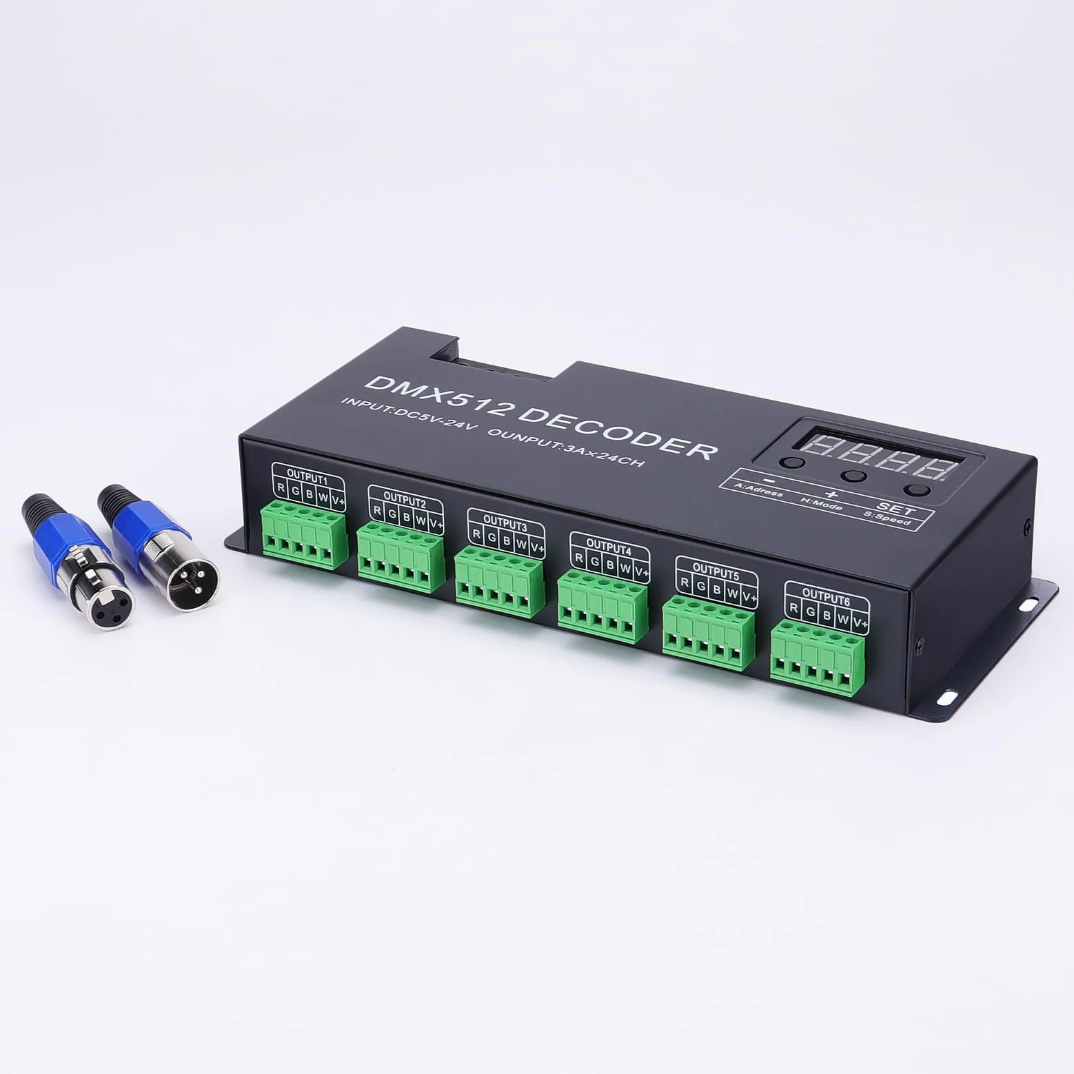 JOYLIT Display Digitale DMX LED Decoder Controller 24CH, DC 5-24V 3A/CH 4 Canali/Gruppo 6 Gruppi ad Alta Potenza DMX512 RGBW RGB Striscia Luminosa Decoder Dimmer Controller