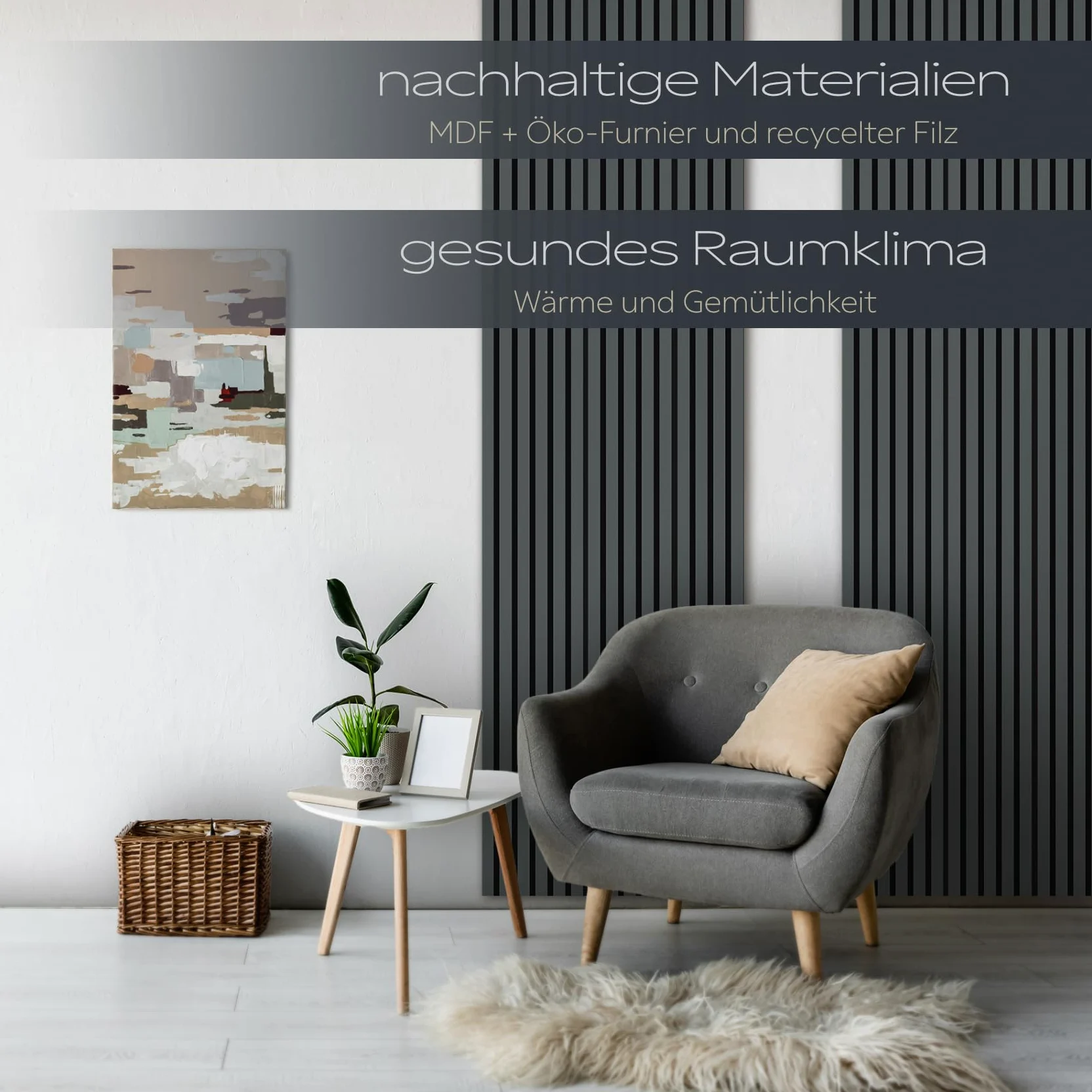 HEXIM Pannelli Acustici 138,5x60cm - Parete a Lamelle Flessibile Legno MDF Pannelli Murali Rivestimento a Lamelle Rivestimento Murale (8 pannelli / 6,64 m² Black Lead - APH05)