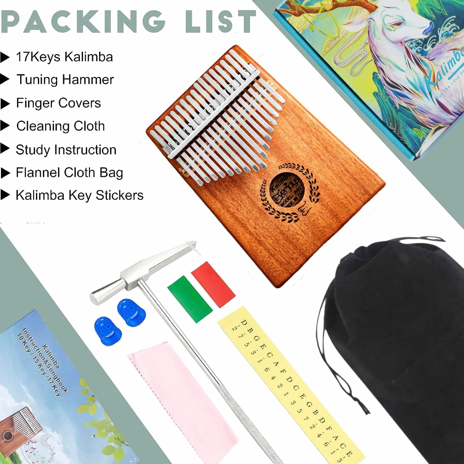 Kalimba Thumb Piano 17 Keys, Portable Mbira Finger Piano w/Protective Case, Fast to Learn Songbook, Tuning Hammer, All in One Kit (17keys, Mahogany)