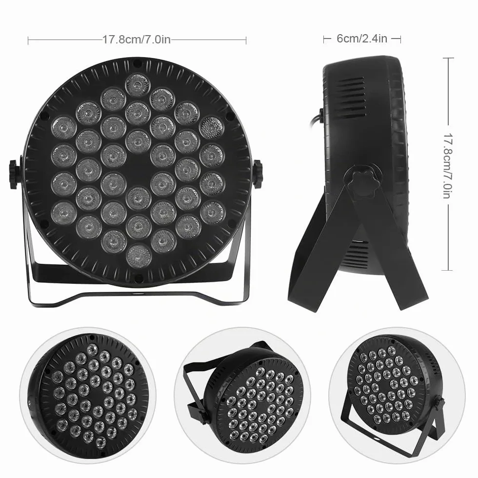 Par Led, Faro Led RGB 36W con 36 Led Luci Colorate con comando DMX e Telecomando per Feste, Discoteca, Eventi live, Concerti, Band - 2Pcs