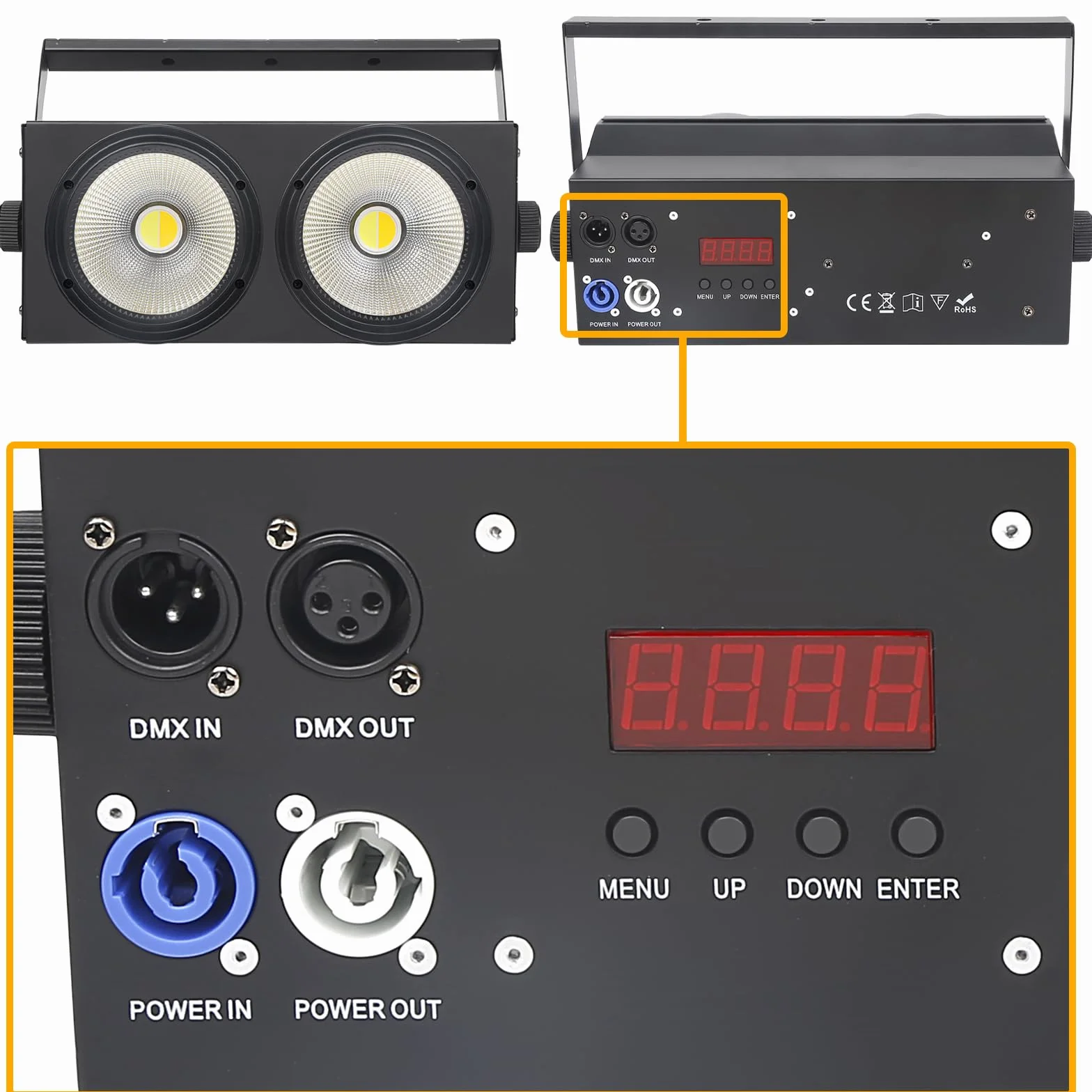 WECAN 200 W LED cieco PAR, luce LED a 2 occhi, luce bianca calda, controllo DMX, stroboscopio COB attivato dal rumore per teatro, chiesa e eventi DJ (confezione da 2)