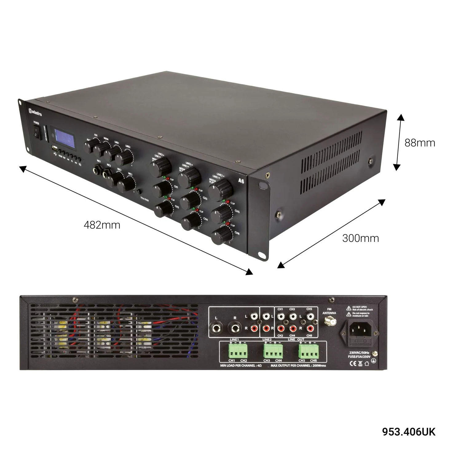 Adastra Amplificatore Multizona A6 Tri Stereo Amplfier 6 x 200W