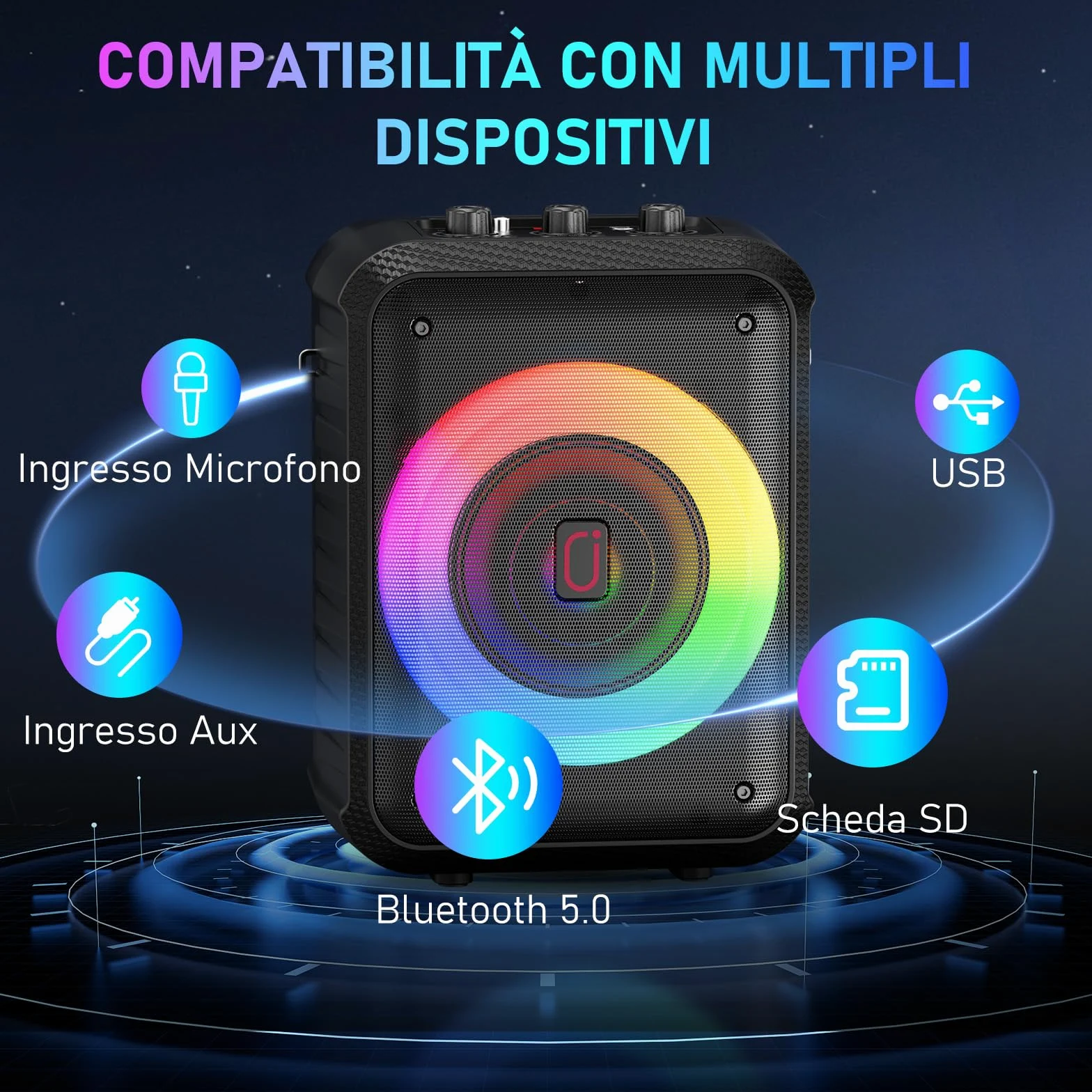 HWWR Canta tu Karaoke 2026, Sistema Karaoke con 2 Microfoni, 120W Cassa Bluetooth 5.3 Portatile con luci LED, Sistema PA, Ideale per Feste in Casa e Come Regalo per Adulti/Bambini