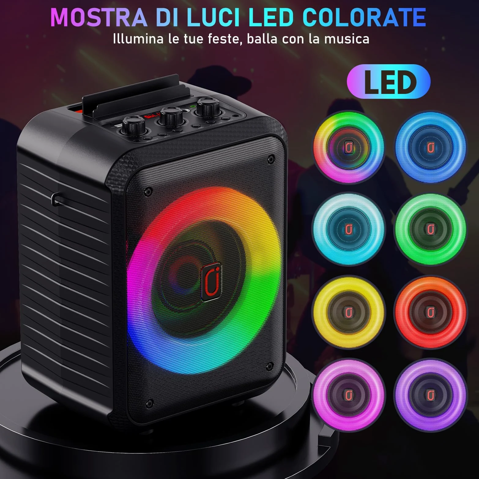 HWWR Canta tu Karaoke 2026, Sistema Karaoke con 2 Microfoni, 120W Cassa Bluetooth 5.3 Portatile con luci LED, Sistema PA, Ideale per Feste in Casa e Come Regalo per Adulti/Bambini