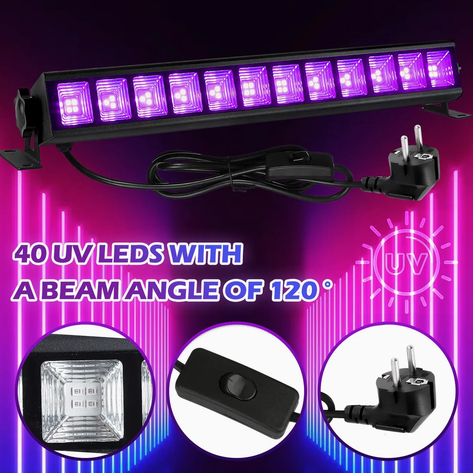 BORDEAG Lampada Di Luce Nera, 36 W LED UV, Barra LED UV A 395 Nm Per Feste A Luce Nera Per Fluo Decorare Bar Halloween Festa Glow Pittura Fluorescente