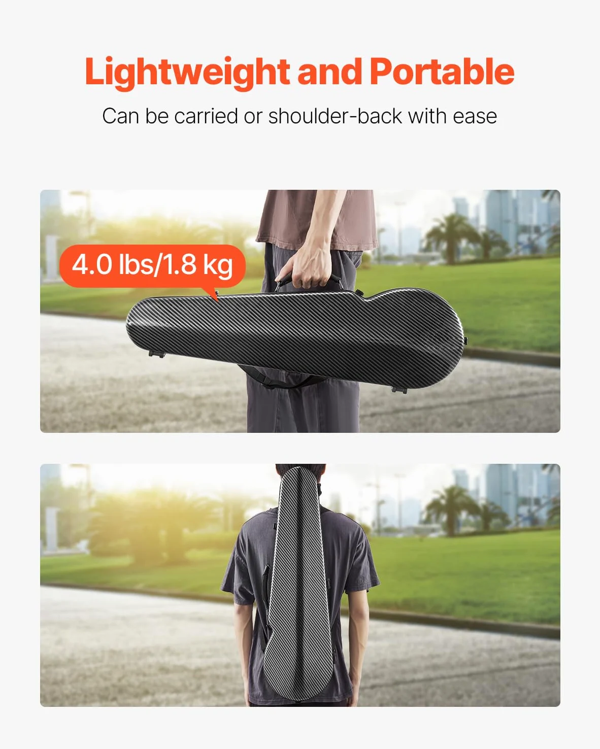VEVOR Custodia per Violino, Dimensione Completa 4/4, Custodia da Viaggio per Violino 4/4, Igrometro Incorporato, con Fodera in Peluche, Doppie Tracolle, Antigraffio, Forma Triangolare, Nero