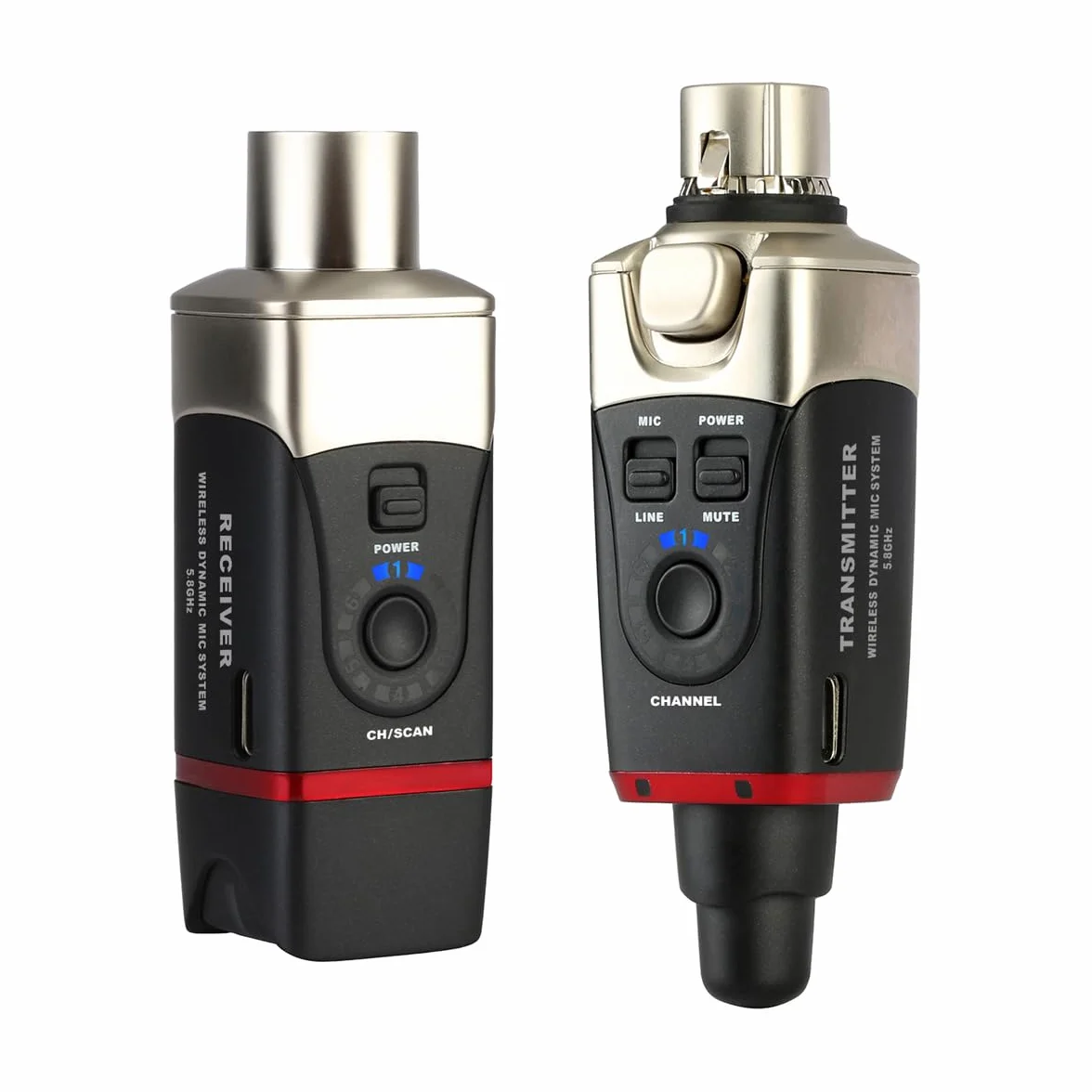 Xvive - U35 DYNAMIC MIC - Sistema wireless digitale per microfono dinamico Trasmettitore e ricevitore XLR wireless a 5,8 GHz, mixer audio, sistema PA, modalità di scansione dei canali