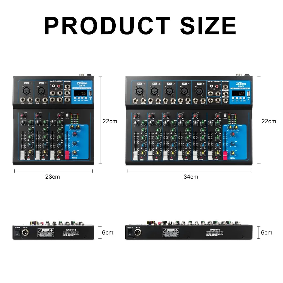 Professional Audio Mixer for keyboard guitar mics with Bluetooth, 4/7/10 Channel Mixing Console with USB Clean Audio Interface,Ideal for Rehearsals,Church and Karaoke live show (ZM-F4)