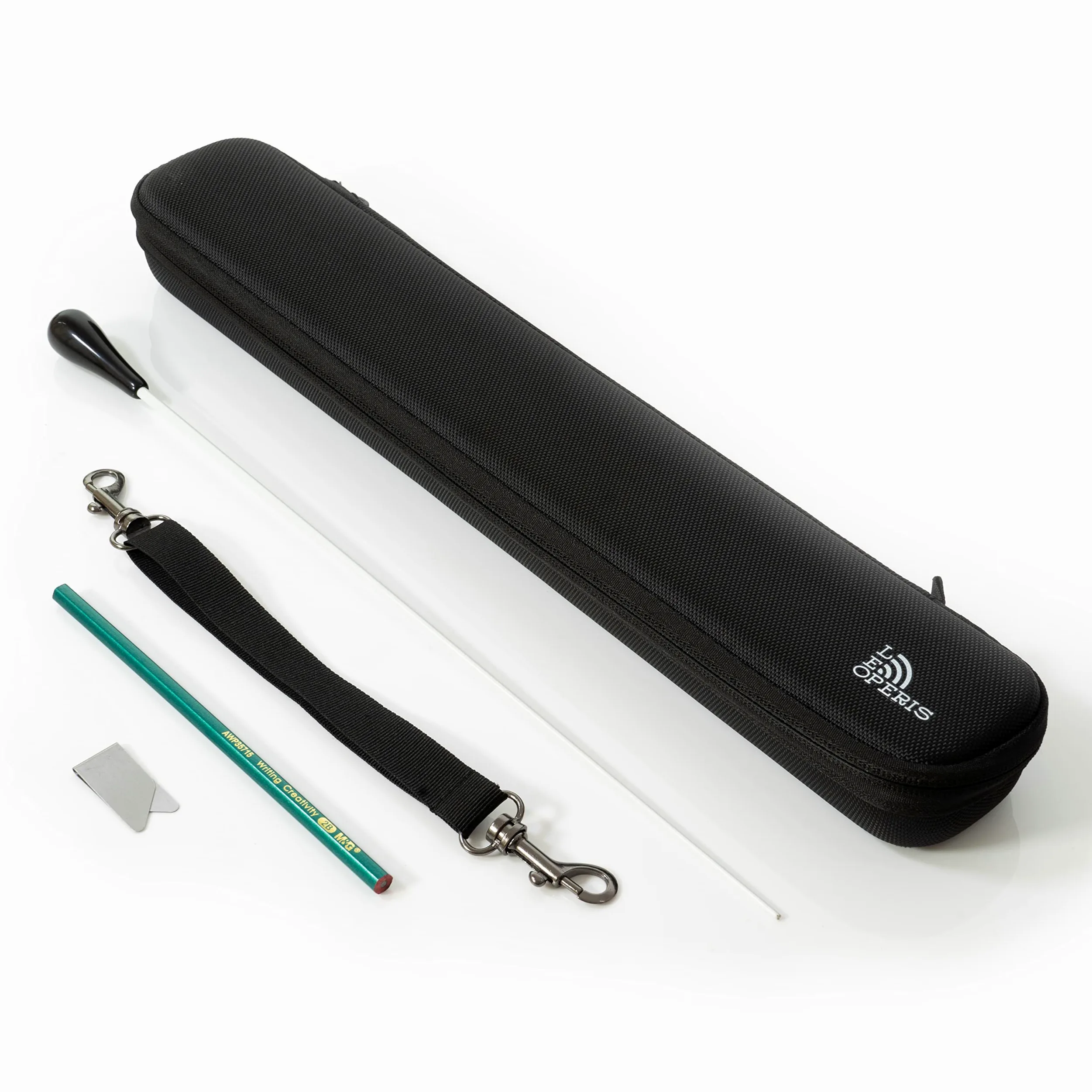 Custodia per direttore d'orchestra, con inserti regolabili e cuscinetti per coperchio, include clip per segnalibro in metallo e matita