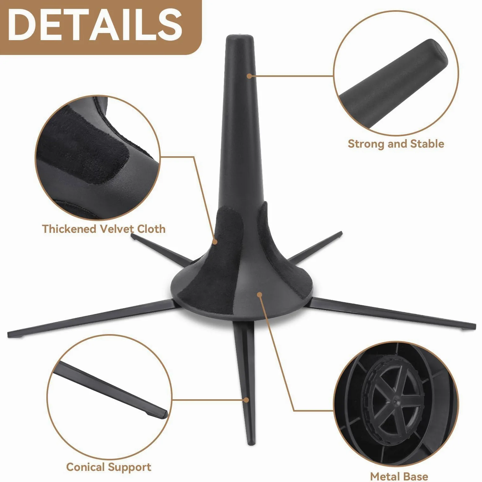 Agatige Supporto per Tromba Portatile, Supporto per Tromba 5 Gambe Staccabile e Pieghevole Accessori Professionali per Strumenti Orchestrali Tromba Clarinetto