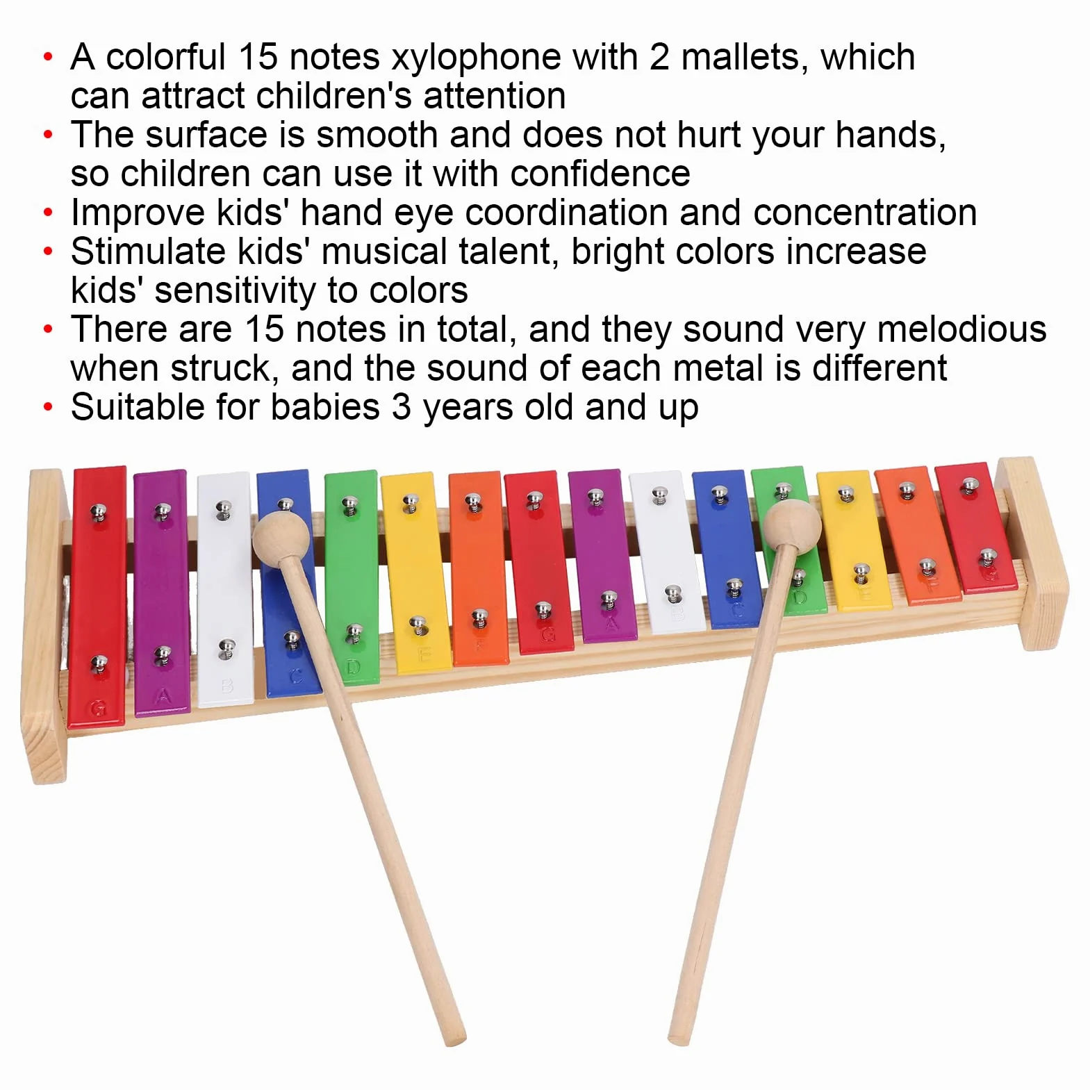 Generic Xilofono con 15 Note Glockenspiel Educativo Colorato, Strumento Musicale per Bambini con 2 Bacchette, Ideale per Bambini Dai 3 Anni in su