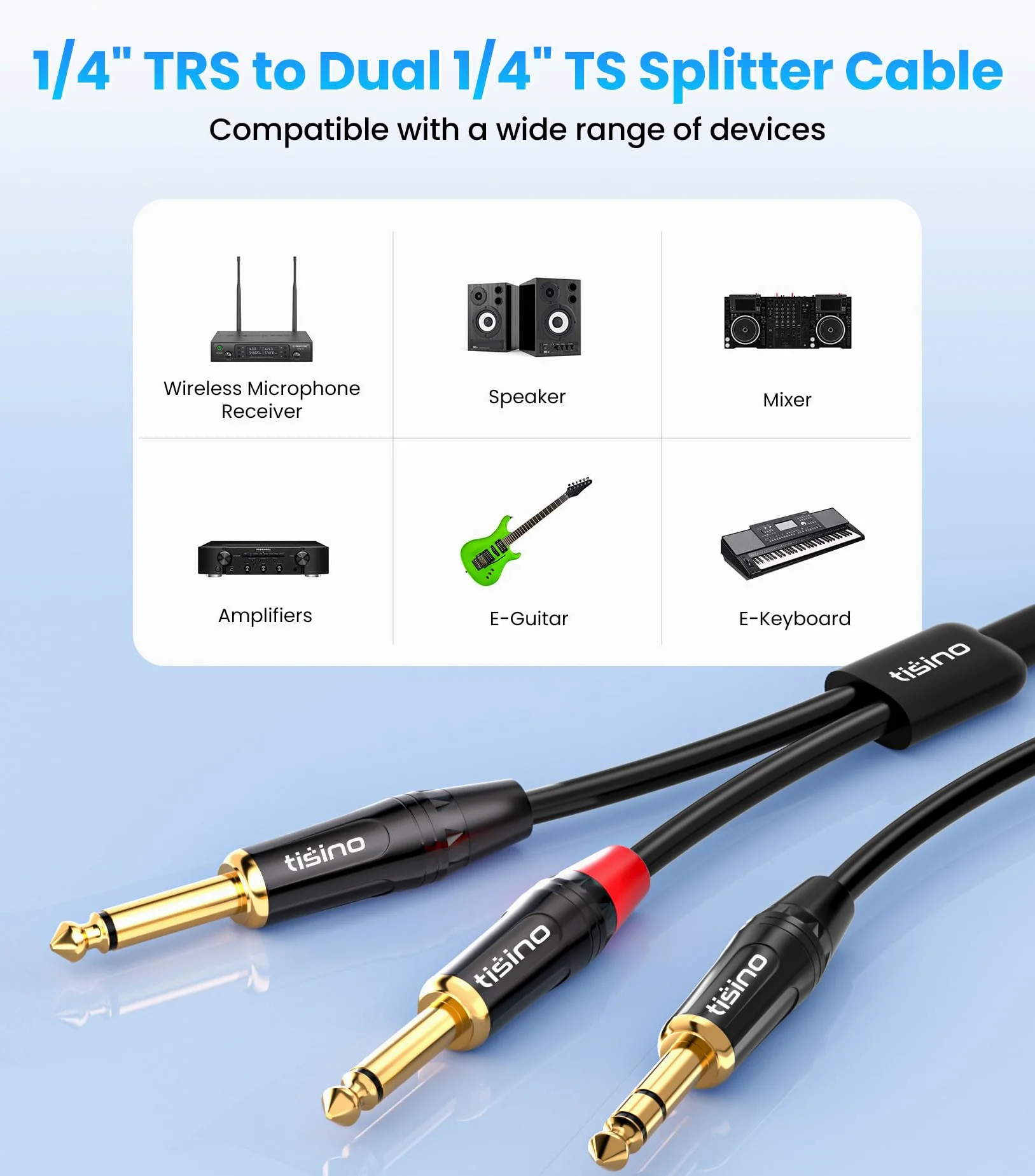 Tisino Cavo Jack Splitter a Y 6.35mm TRS Stereo a Doppio 6.35mm TS Mono Send e Return Insert Cavo Patch Cord Per Altoparlanti, Mixer Audio - 2M