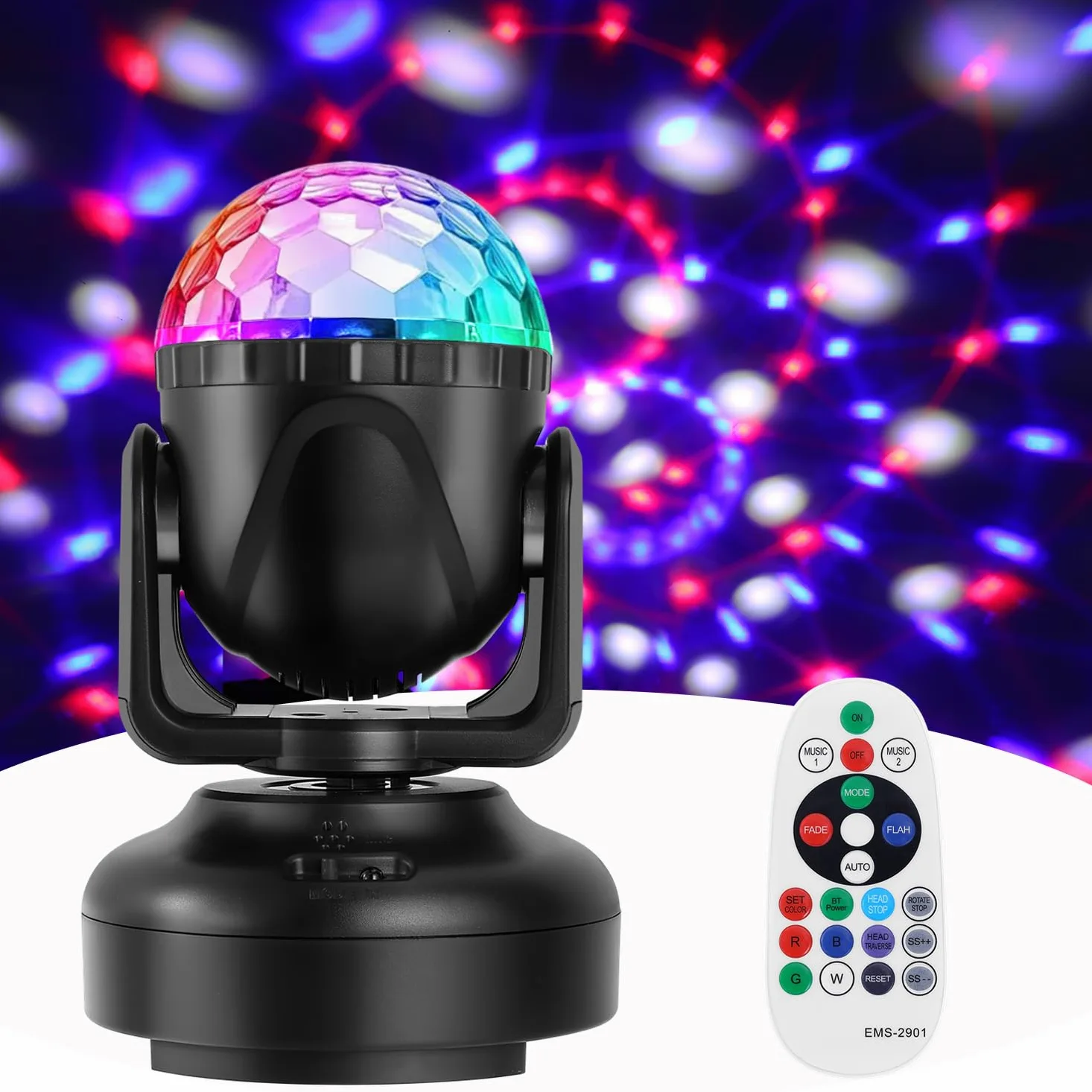 Luce Discoteca, Gomifie Luci Discoteca a Ritmo di Musica Rotazione Automatica e Regolabile Manuale, 12 Colori RGBW Palla da Discoteca con 12 Modalità di Illuminazione per DJ, Natale, Bar e Festa