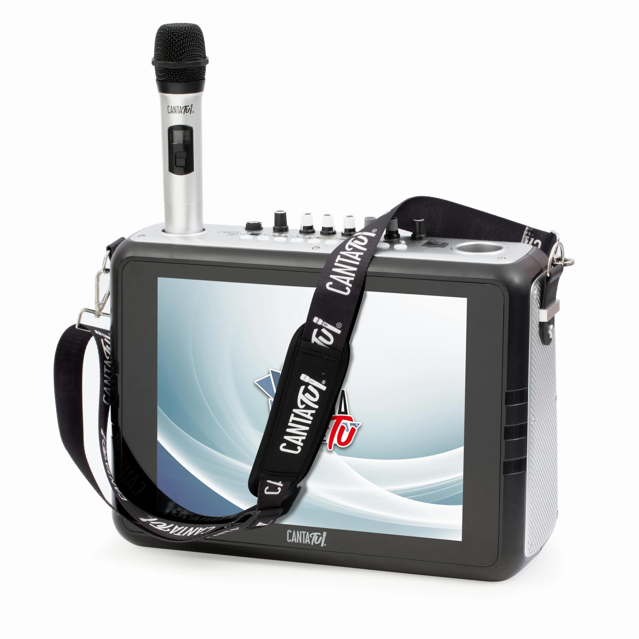 Canta Tu Karaoke Portatile 2024 - Karaoke Portatile Senza Fili Con Microfono Wireless,Tracolla, Ampio Display Touch, Connessione Wi-Fi, Effetti Vocali, Batteria Ricaricabile, Voice Changer, Argento